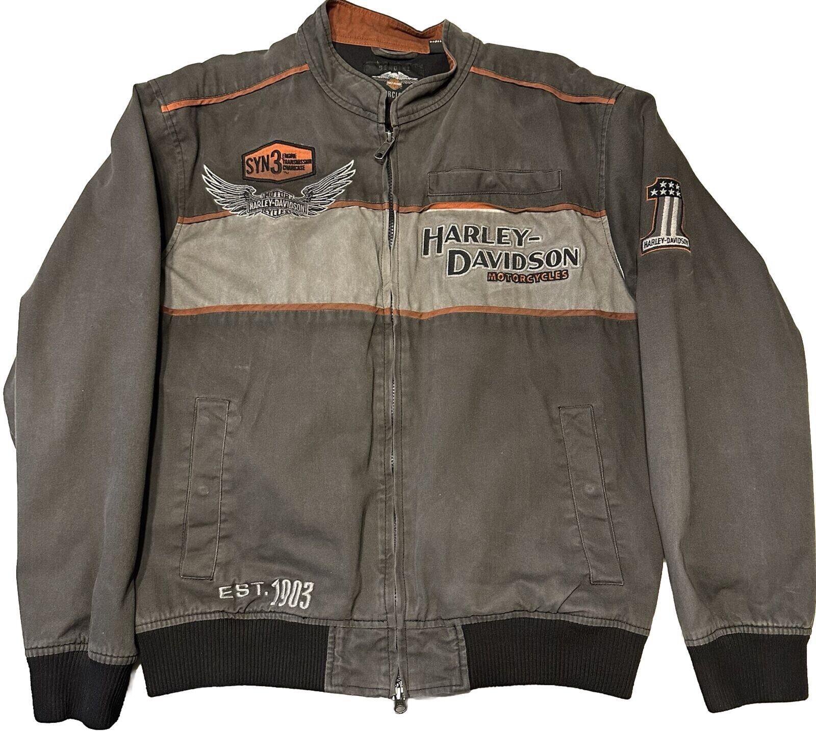 Harley Davidson Men's Syn3 Oil Motorcycle Iron Block Jacket Size 2XL