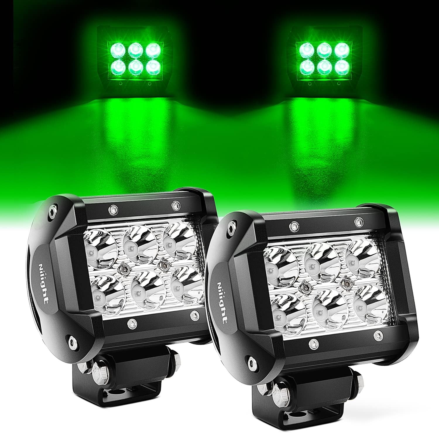 Nilight 4 inch Led Light Pod Green Spot Driving Fog Lights 2PCS 18W Off 