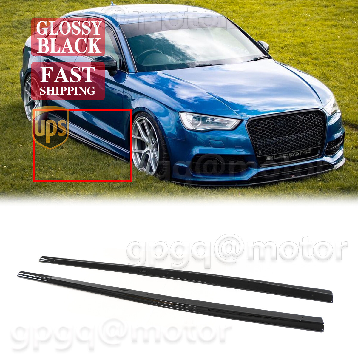 For Audi S3 / A3 S-Line Sportback 8V 2016-2019 Gloss Black Side Skirt Extension For Audi S3 / A3 S-Line Sportback 8V 2016-2019 Gloss Black Side Skirt Extension