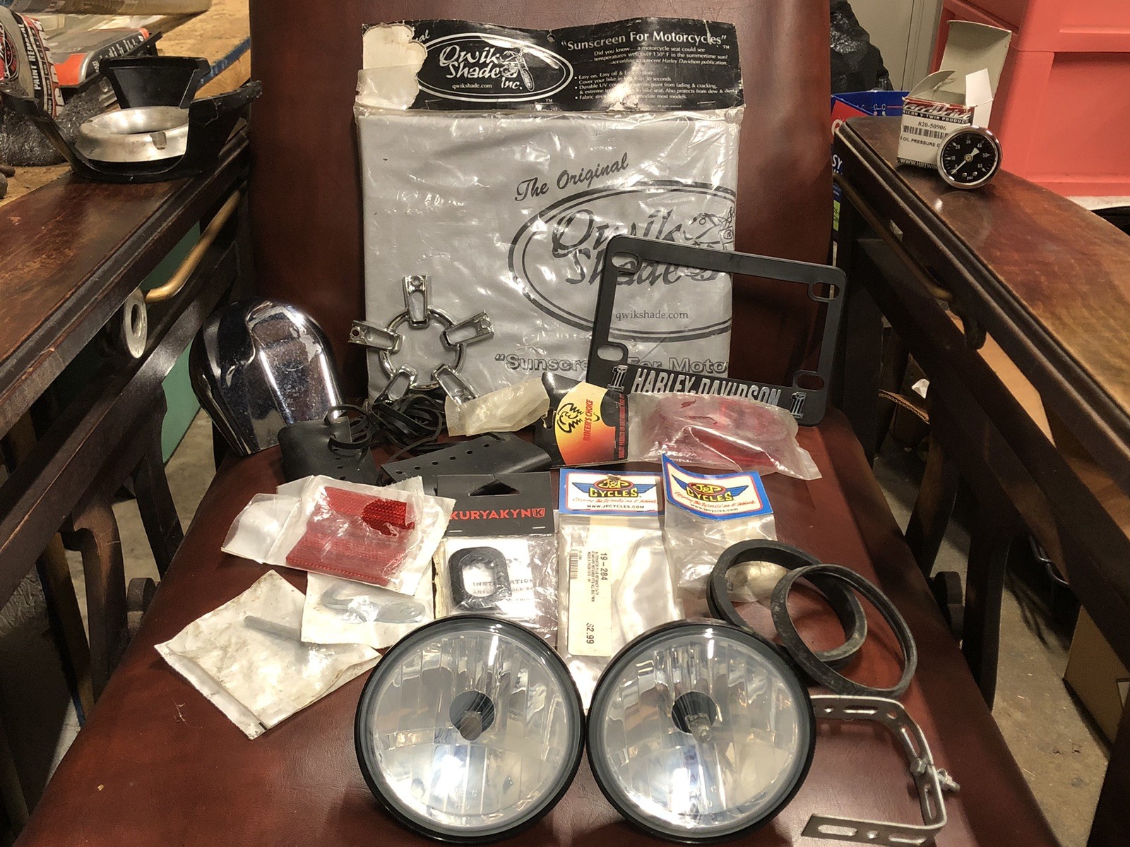 HARLEY Parts Lot NIB Qwik Shade Leather Grip Covers JP Cycle Kuryakyn OEM Plate