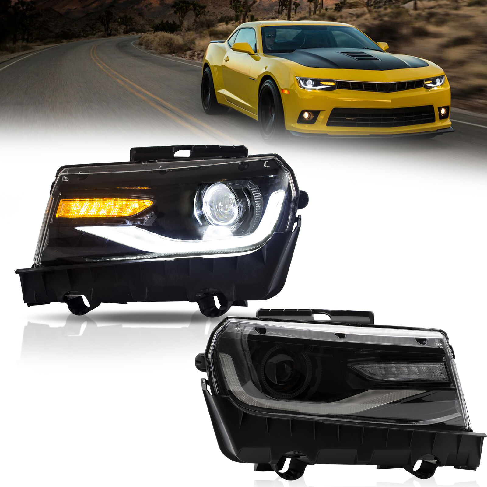 2PCS VLAND LED Projector Headlights For 2014 2015 Chevrolet Camaro W/ Sequential