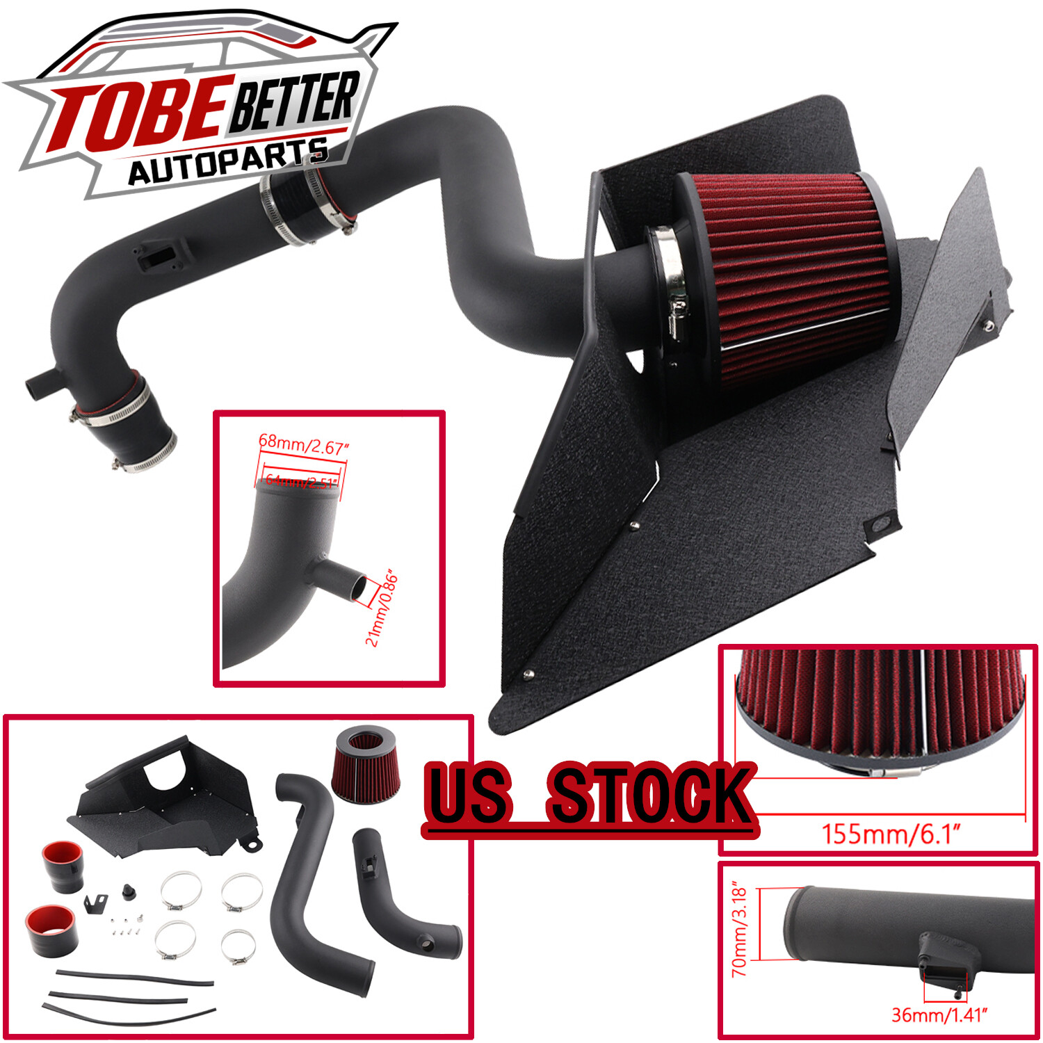 Cold Air Intake For 8P Audi A3 VW MK6 Golf R MK3 MK2 2.0 EA113 MK5 GTI/GLI 06-08 Cold Air Intake For 8P Audi A3 VW MK6 Golf R MK3 MK2 2.0 EA113 MK5 GTI/GLI 06-08