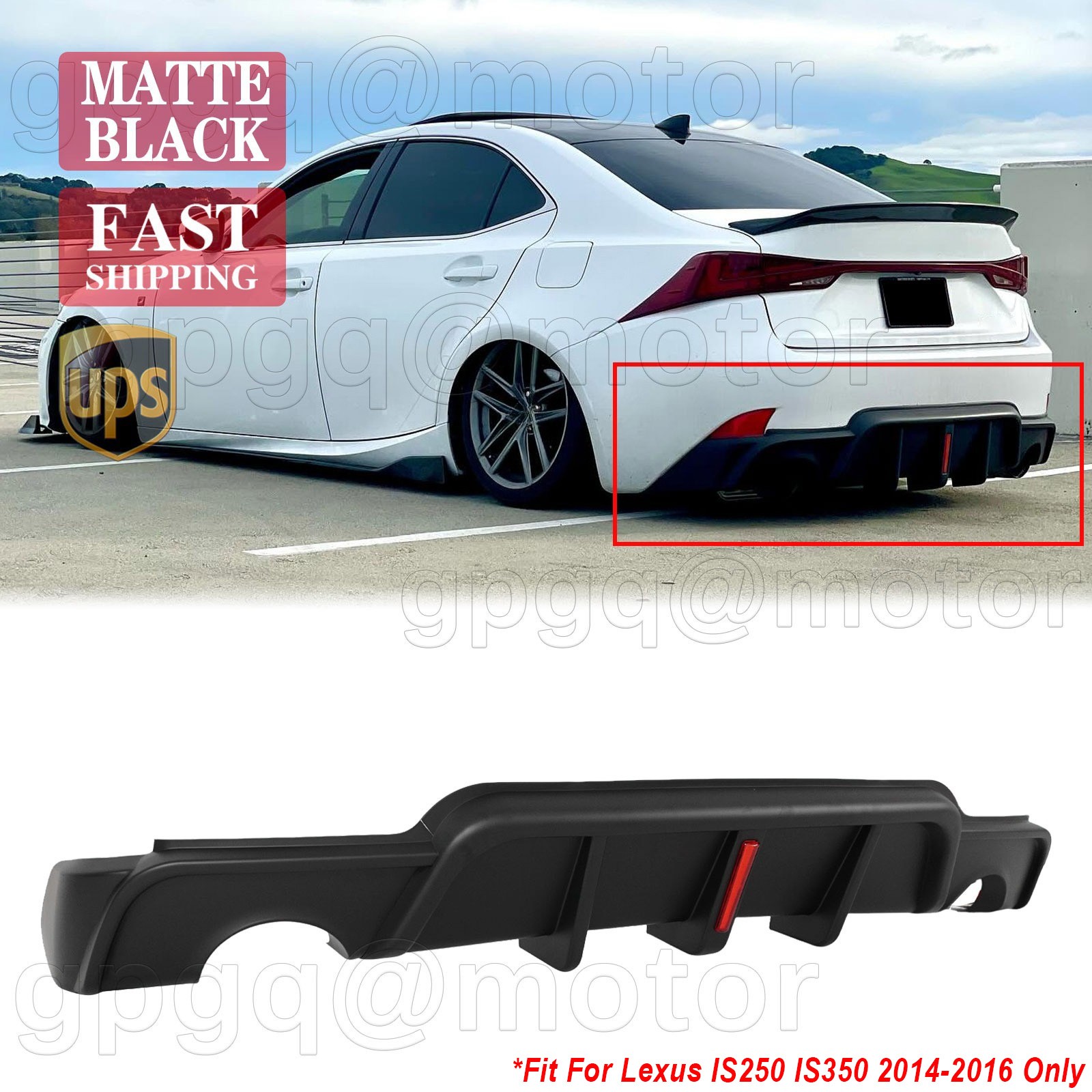For Lexus IS250 IS350 14-2016 JDM Matte Black Rear Bumper Diffuser W/ Led Light