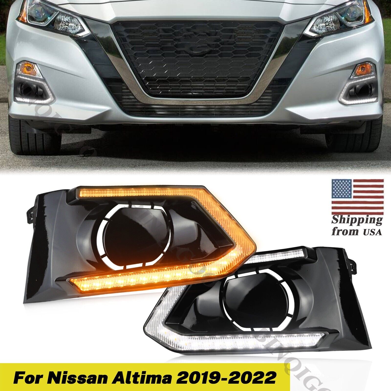For Nissan Altima 2019-2022 DRL LED Daytime Running Fog Light Turn Signal Lamp