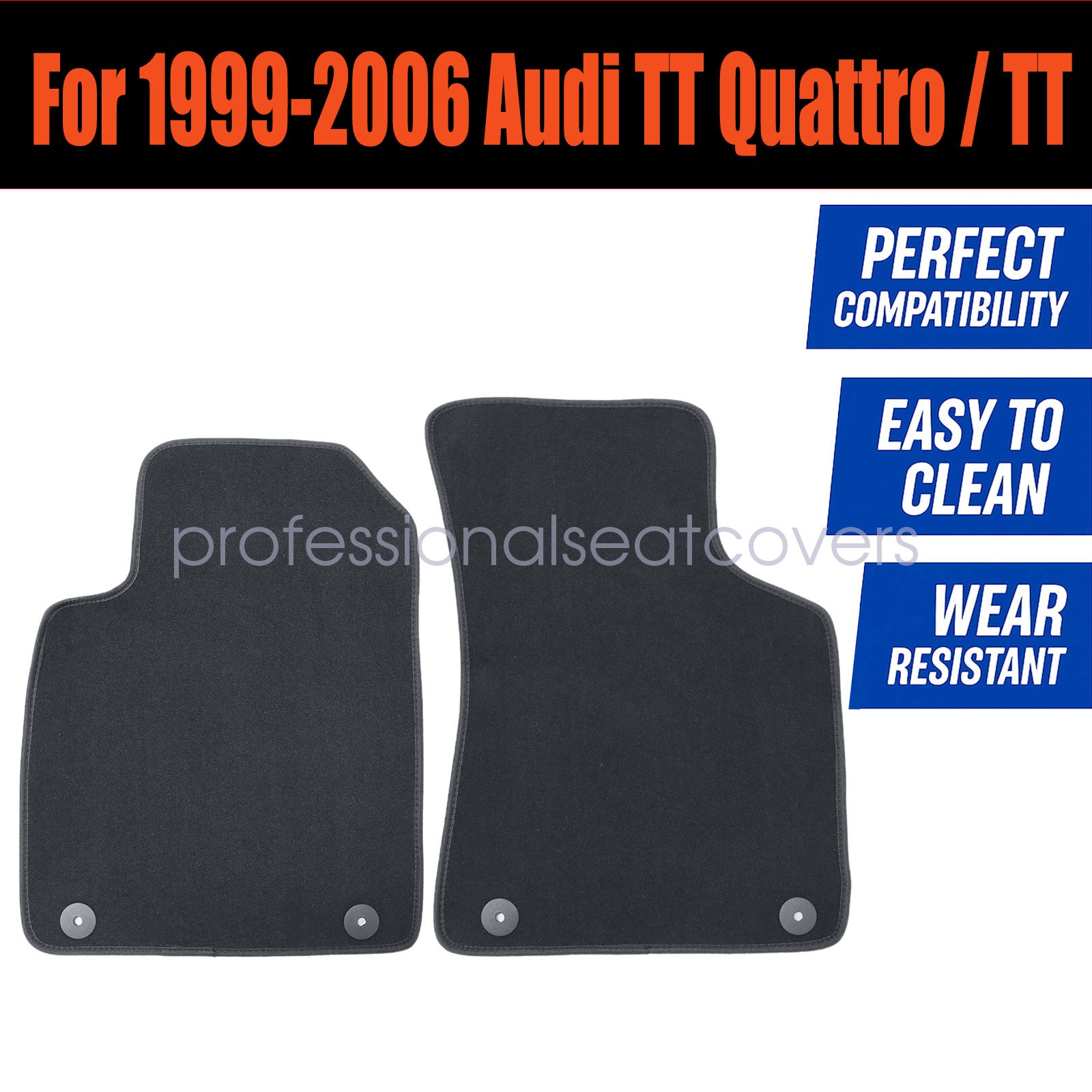 Front 1st Row Floor Mats Carpet Velour For 1999-2006 Audi TT Quattro / TT Black