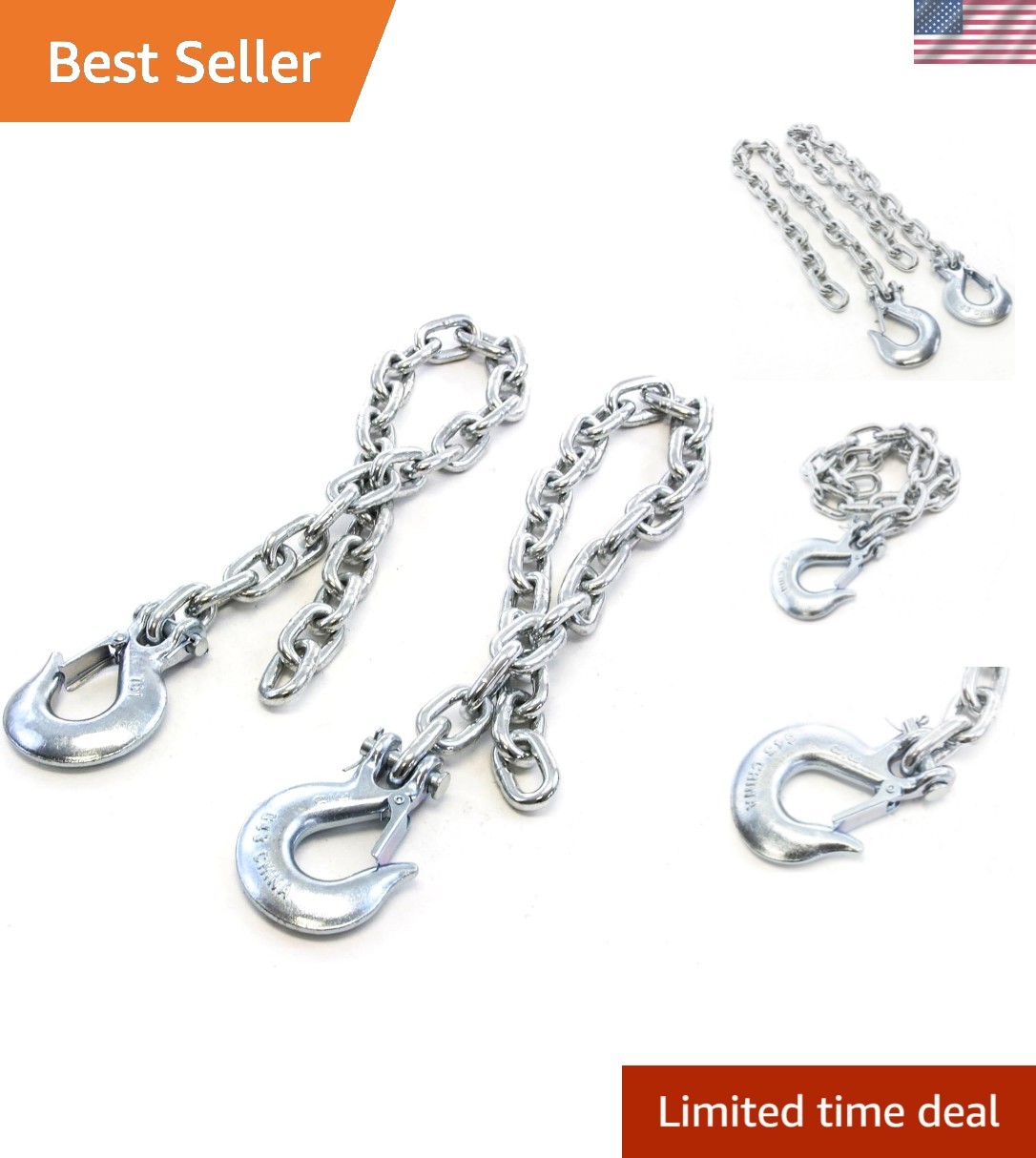 2-Pack 35-Inch Trailer Safety Chains with Heavy-Duty Slip Hooks, 17K Capacity