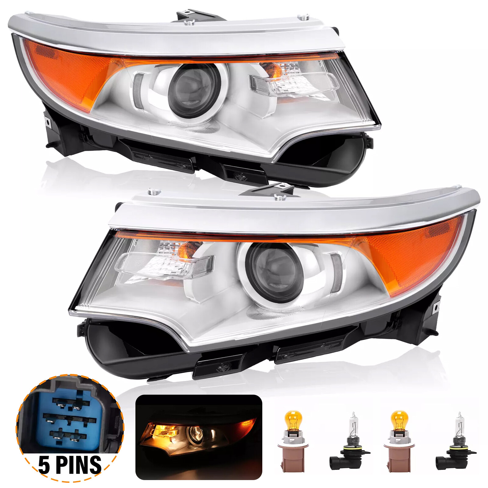 For 2011-2014 Ford Edge Halogen Projector Headlights Headlamps Pair Left & Right