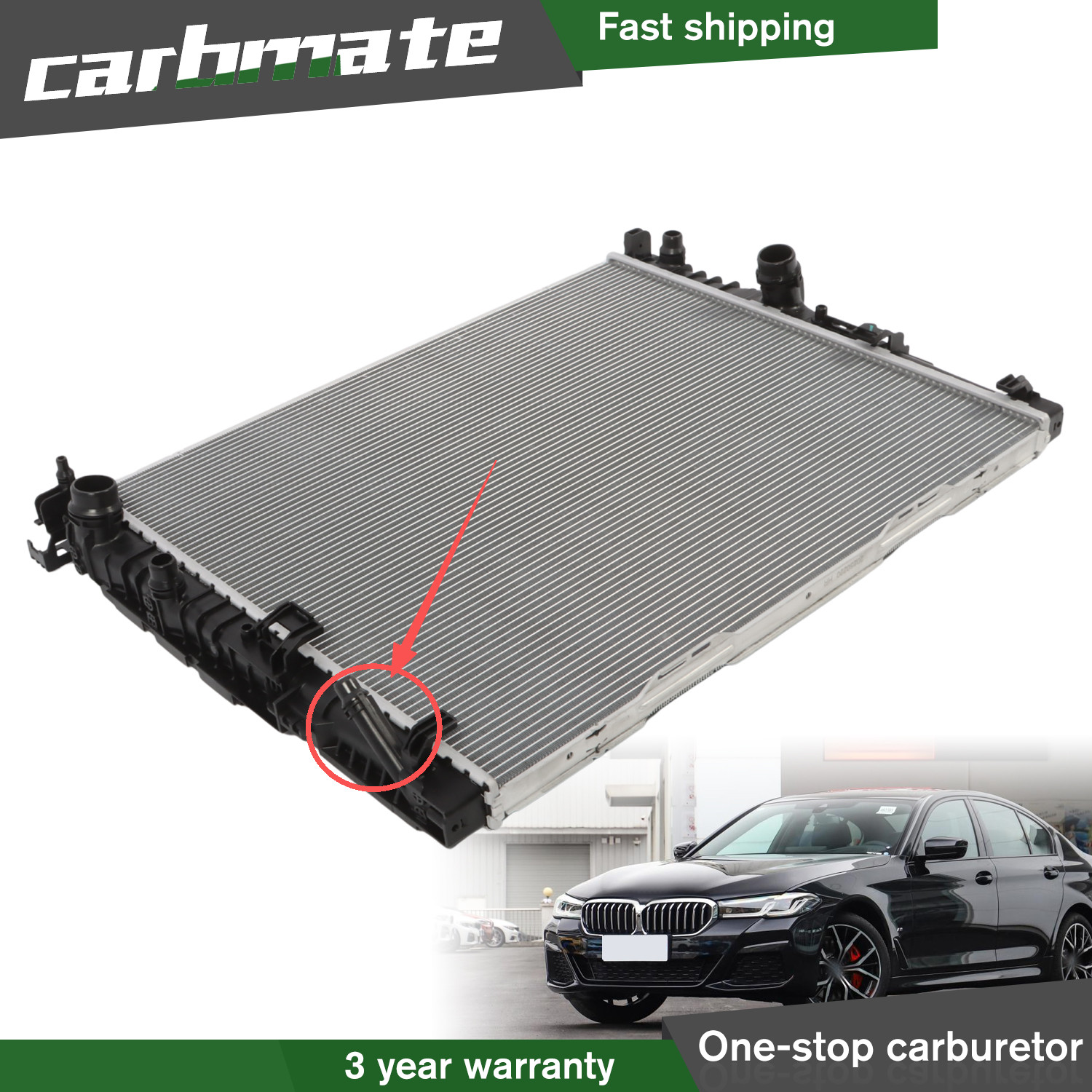 Radiator without Oil Cooler for 2017-2018 BMW 530i G30 540i 530i xDrive L6 3.0L