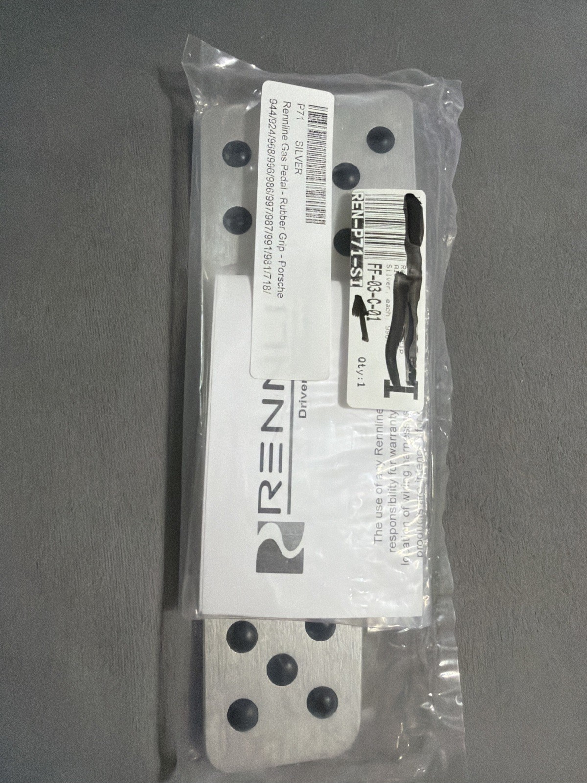 Rennline Porsche Silver Gas Pedal - Rubber Grip PN: P71