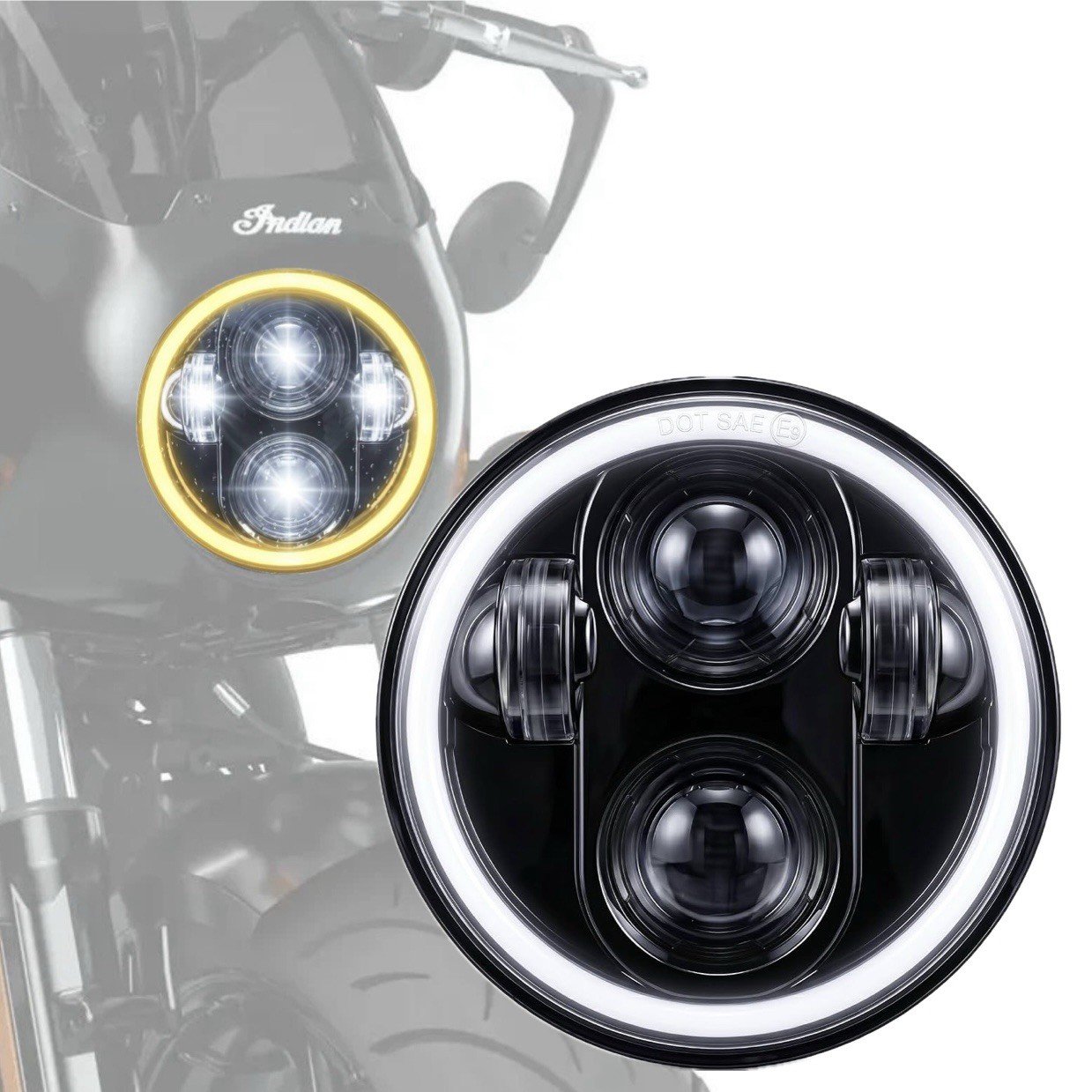 NEW LED Headlight for 2025-26 Indian Scout Pathfinder 2890678 Yellow Halo 6000K