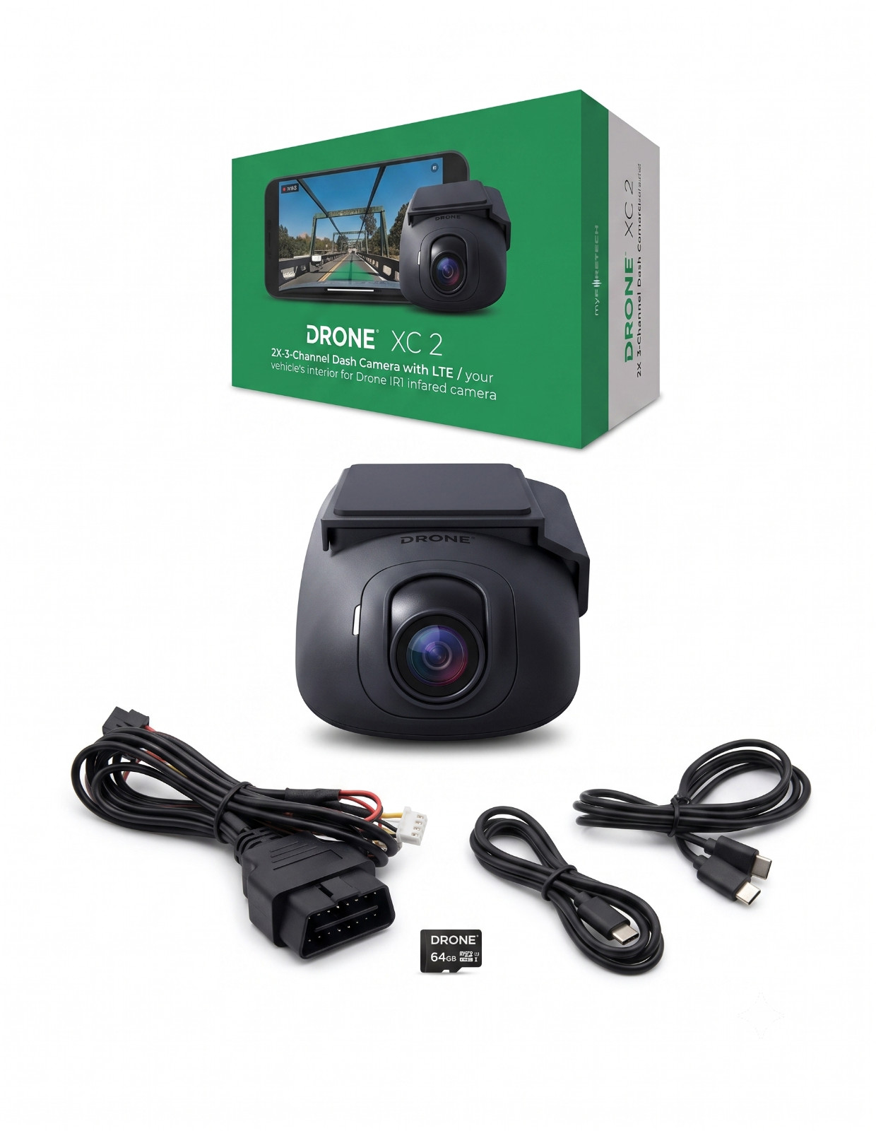 DroneMobile Drone XC2 2K 3-Channel Dash Cam LTE / Wi-Fi / GPS - Model XC2-LTE