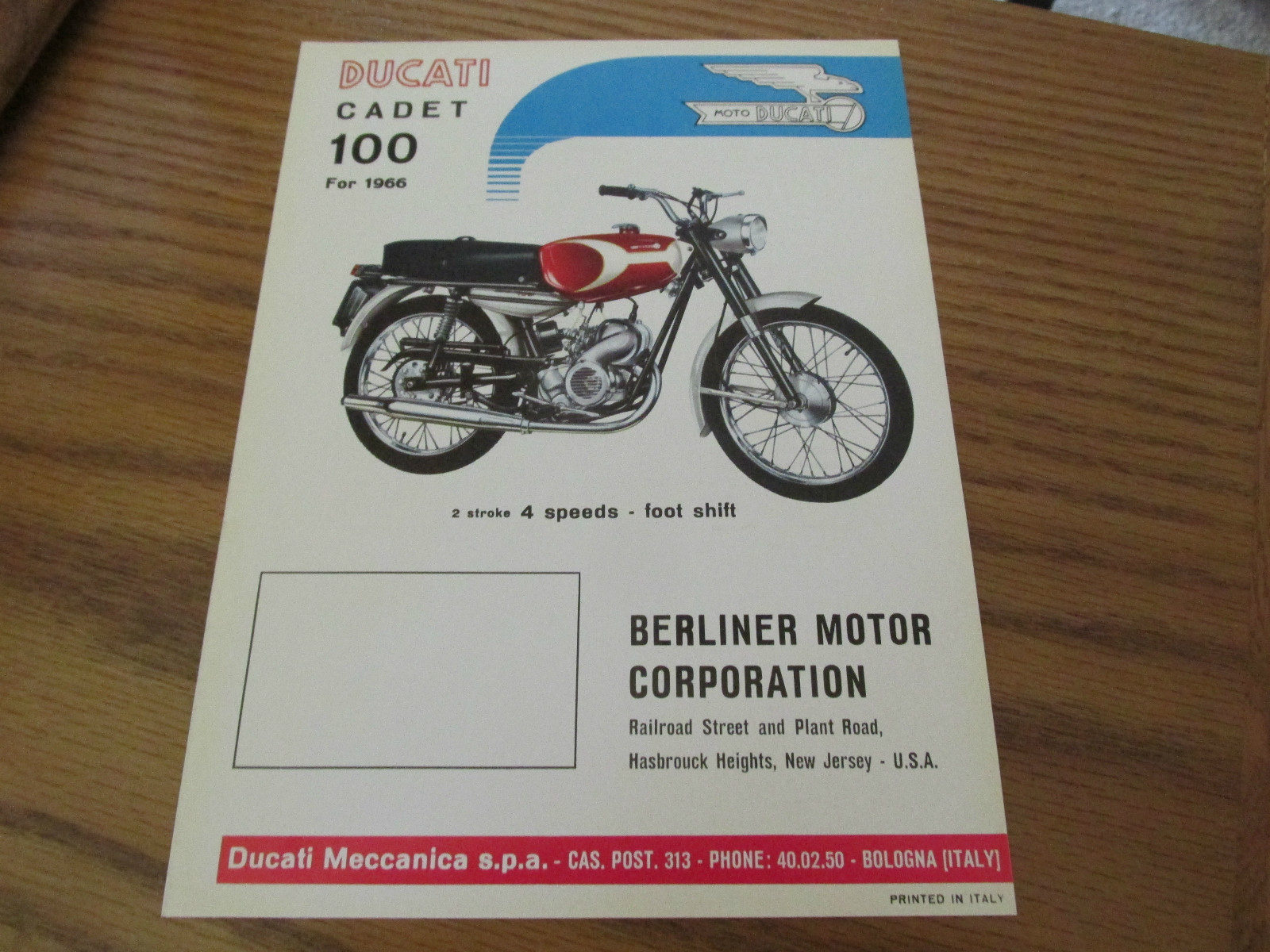 DUCATI CADET 100cc 1966 4 SPEED BROCHURE SPECIFICATIONS LEAFLET