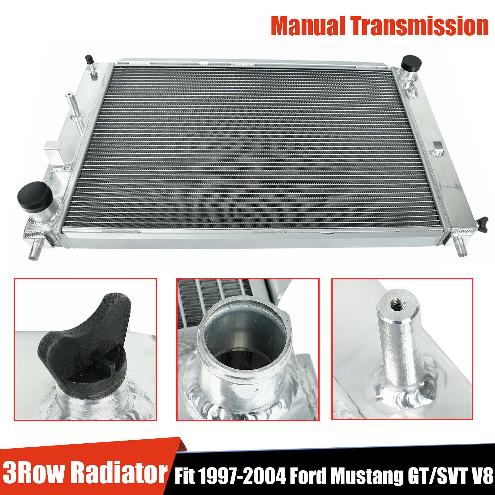 Full Aluminum Core 3Row Cooling Radiator For 1997-2004 Ford Mustang GT/SVT V8 MT
