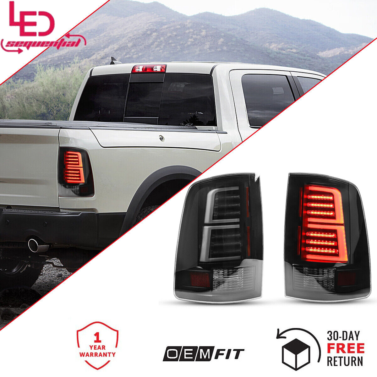 For 2010-2018 Dodge Ram 1500/2500/3500 LED Tail Lights Black Smoke Brake Lamps