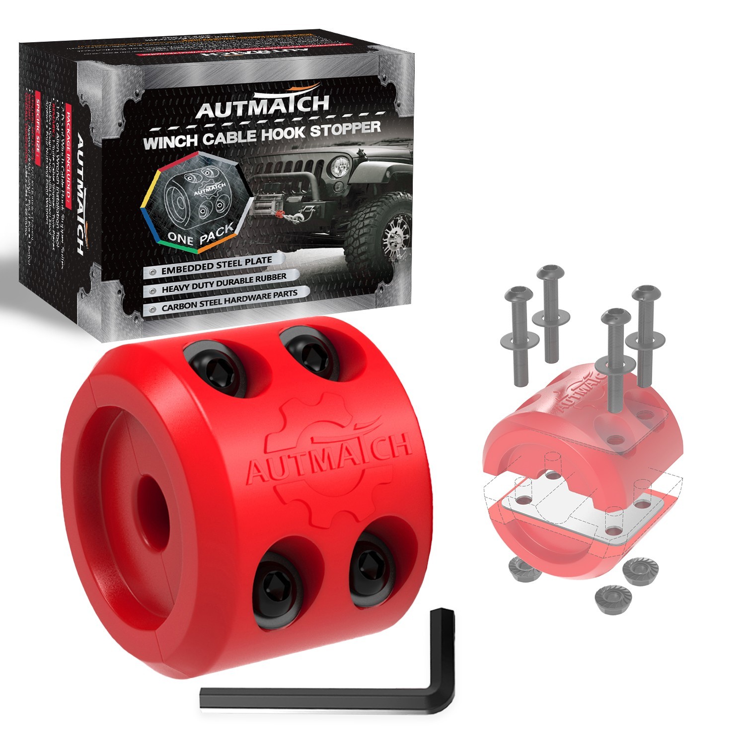 AUTMATCH Winch Cable Hook Stopper Fits Wire&Synthetic Ropes for ATV/UTV 1 &2 pcs