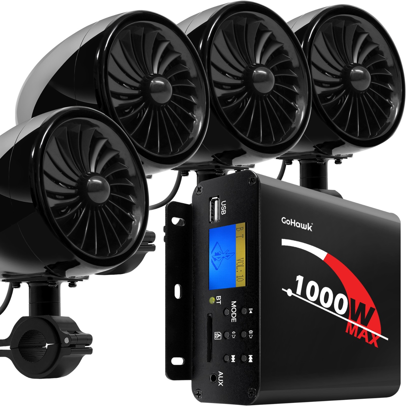 1000W Amp Motorcycle Waterproof Bluetooth Stereo 4-Speakers Audio MP3 System ATV