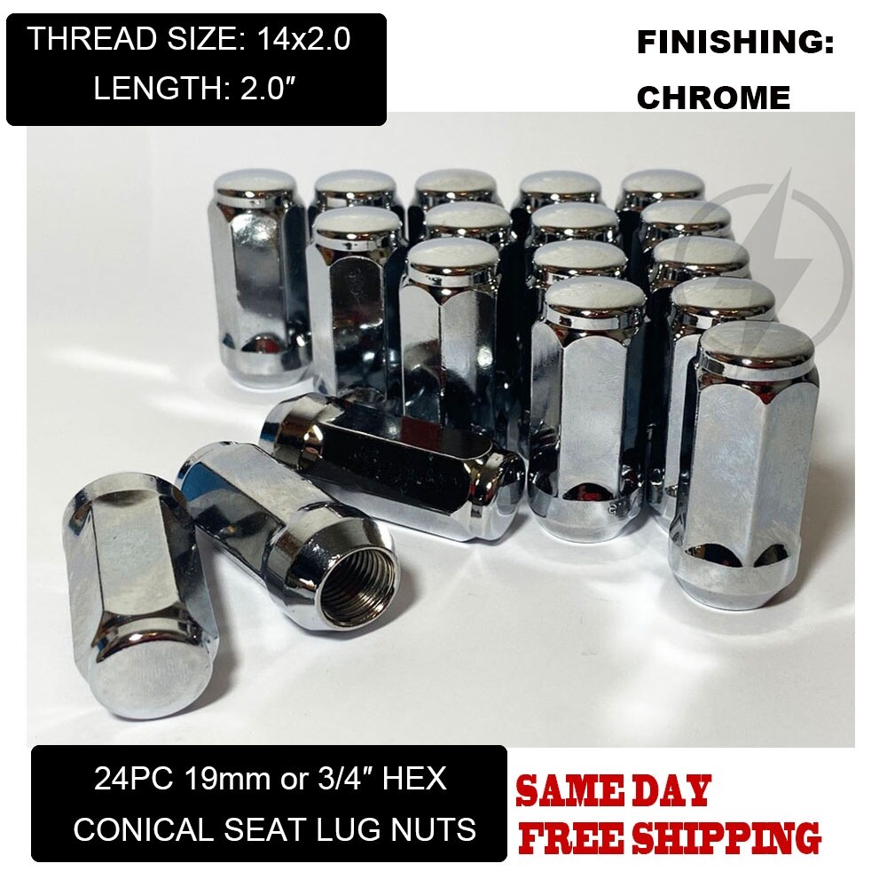 24Pc Chrome 14X2.0 Bulge Acorn Lug Nuts 2