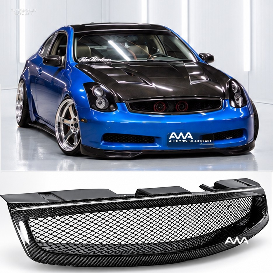 Fits 03-07 Infiniti G35 Coupe 350GT 2Dr Real Carbon Fiber Front Grille