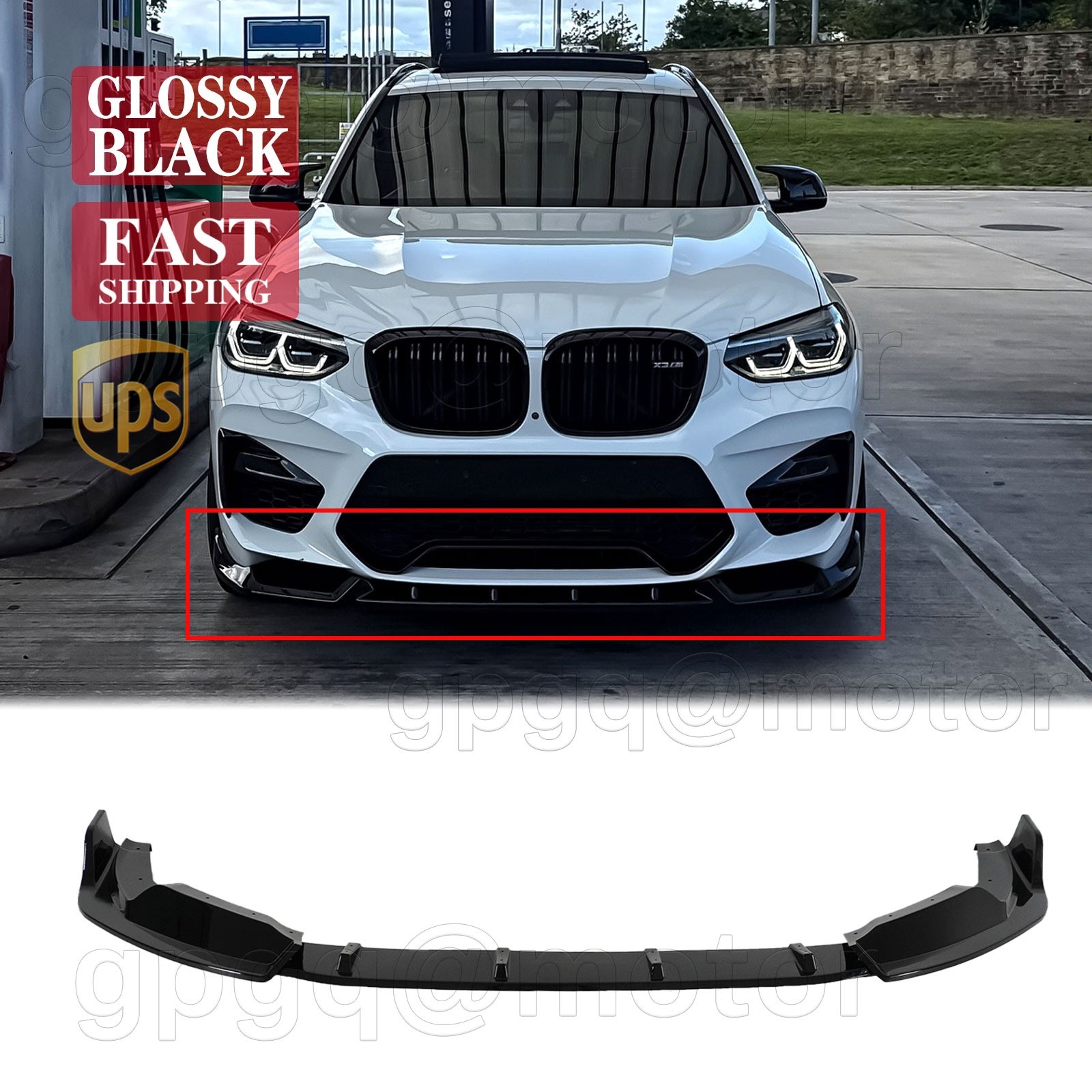 For BMW F97 F98 X3M X4M Competition 19-21 GT-Style Glossy Black Front Bumper Lip