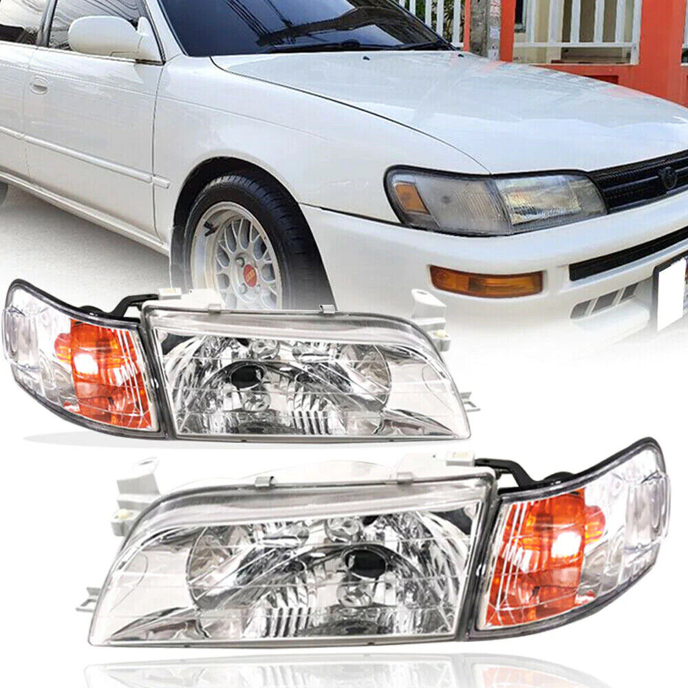 For 93-97 Corolla JDM Version Euro Clear Headlights + Amber Corner Signal Lamps