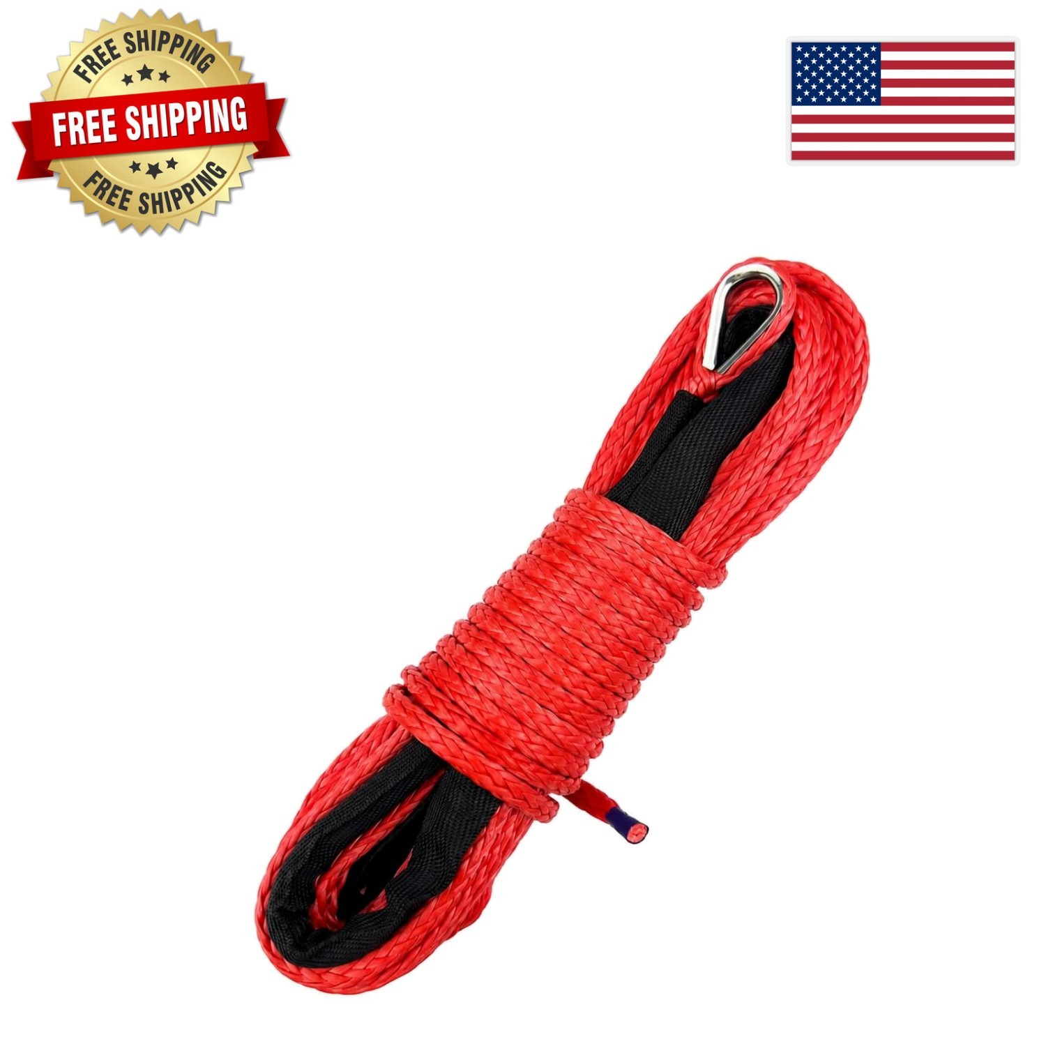 Robust 50\' Red Synthetic Winch Rope with Black Sleeve - 10,000 lbs Strength