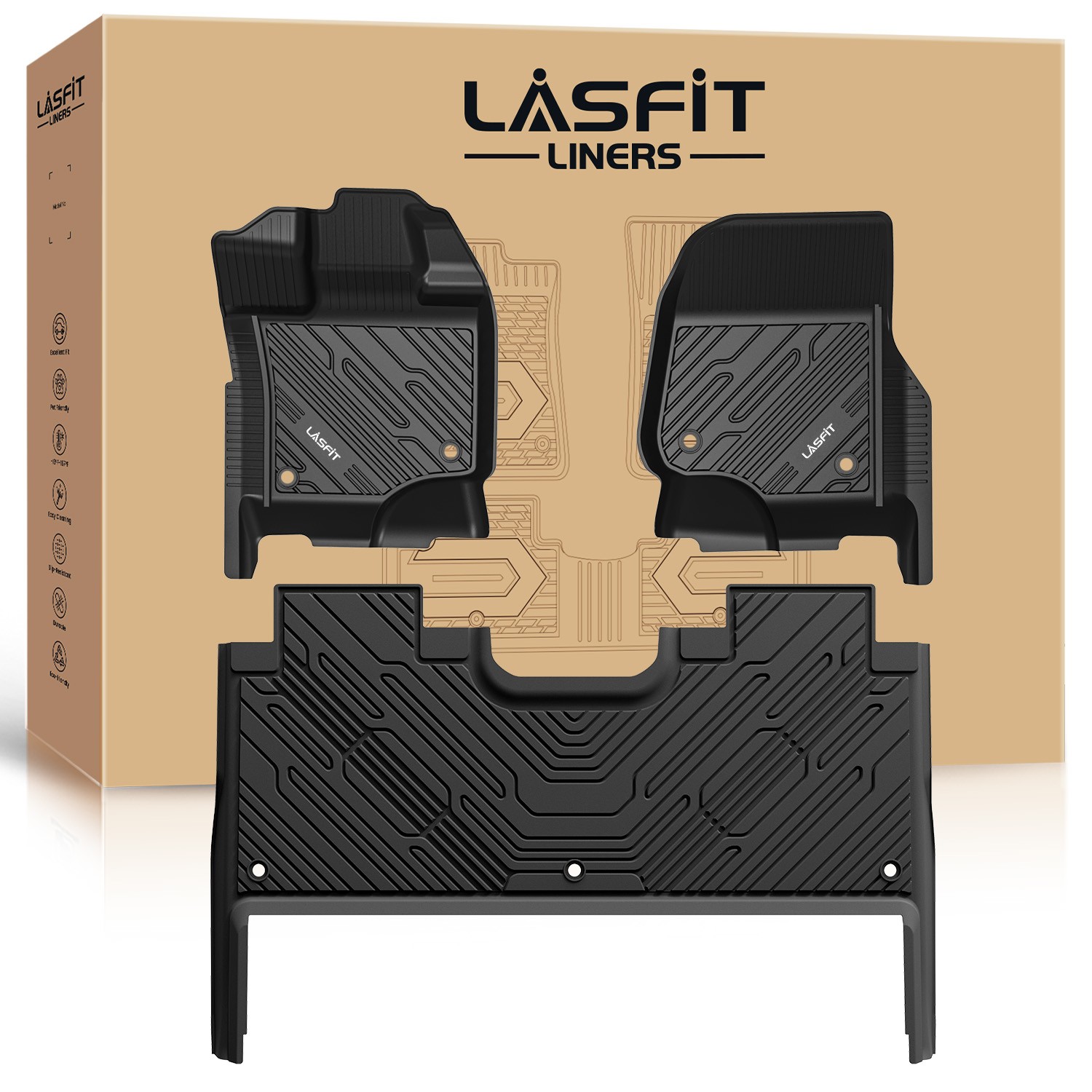 LASFIT Floor Mats for Ford F150 2021-2026 SuperCrew Cab Carpet Floor All Weather