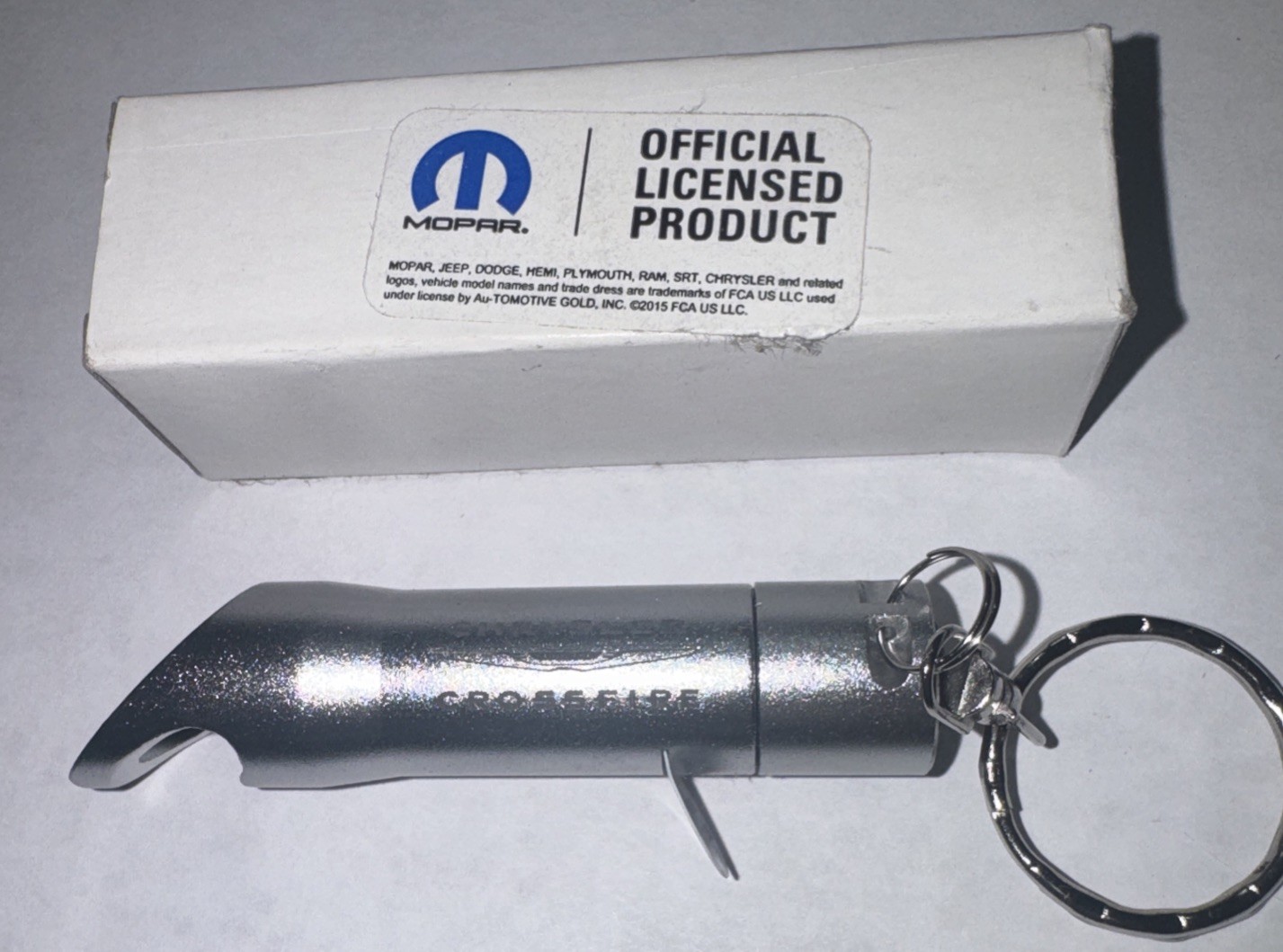 CHRYSLER CROSSFIRE Flashlight Bottle Opener Keychain Silver