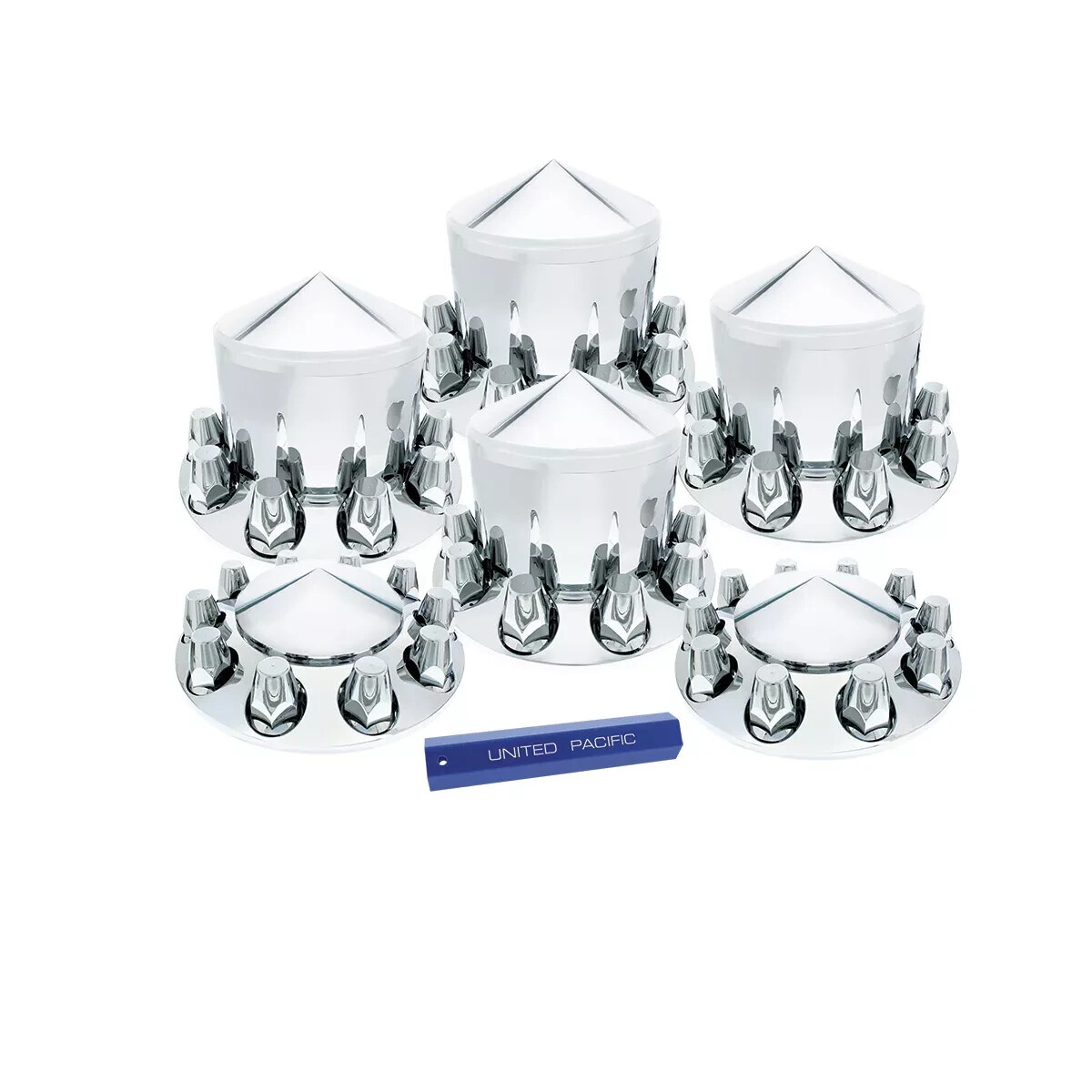Chrome Plastic Spiked Axle Cover Set w/ 33mm Dome Nut Covers for Semi Trucks 6PC Chrome Plastic Spiked Axle Cover Set w/ 33mm Dome Nut Covers for Semi Trucks 6PC