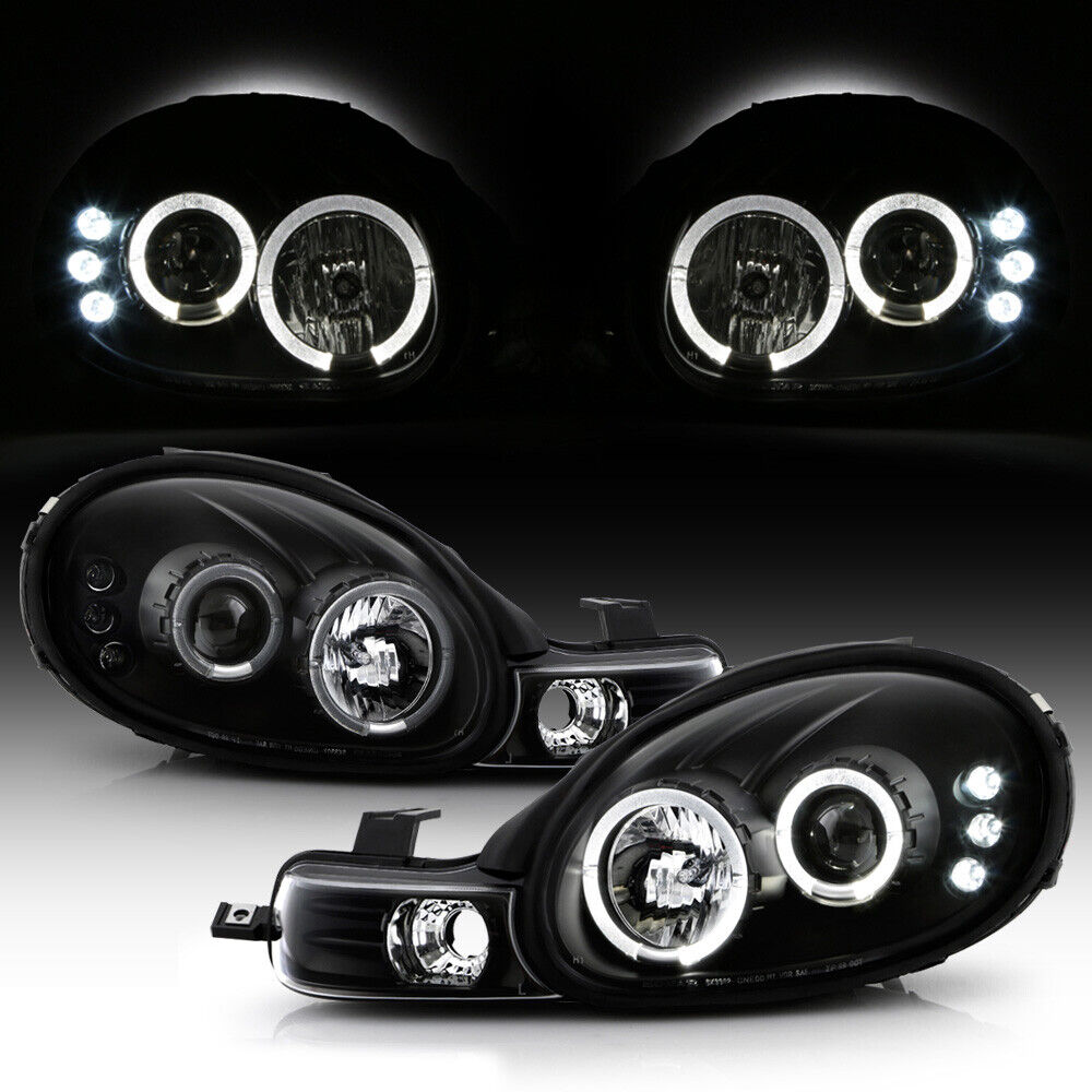 00-02 Dodge Neon New Halo Projector LED Black HeadLamp Headlight Assembly