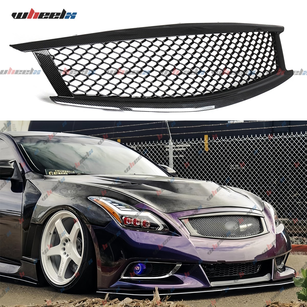 For Infiniti G37 2-Door Coupe 2008-13 Front Bumper Grille Grill Honeycomb Carbon