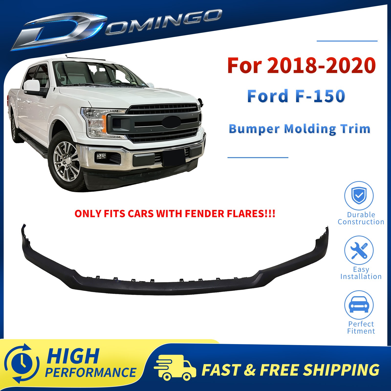Fits 2018-2020 Ford F-150 Front Bumper Cover & Grille & Upper Molding Trim