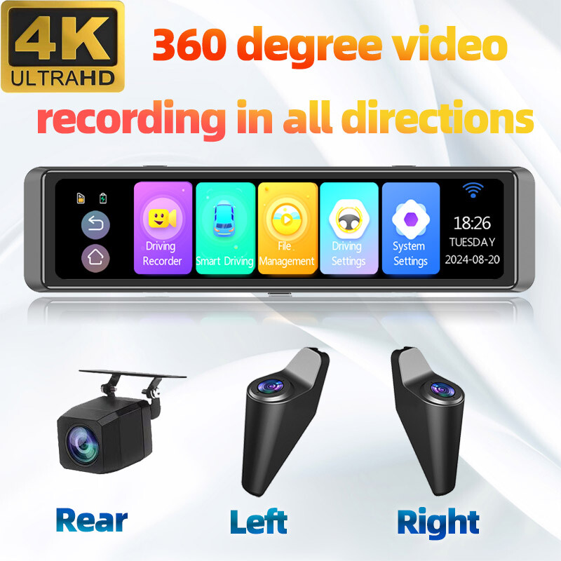 4 Channels 4K WIFI Car Camera Recorder ADAS BSD DVR 360 Degree Rearview Mirror