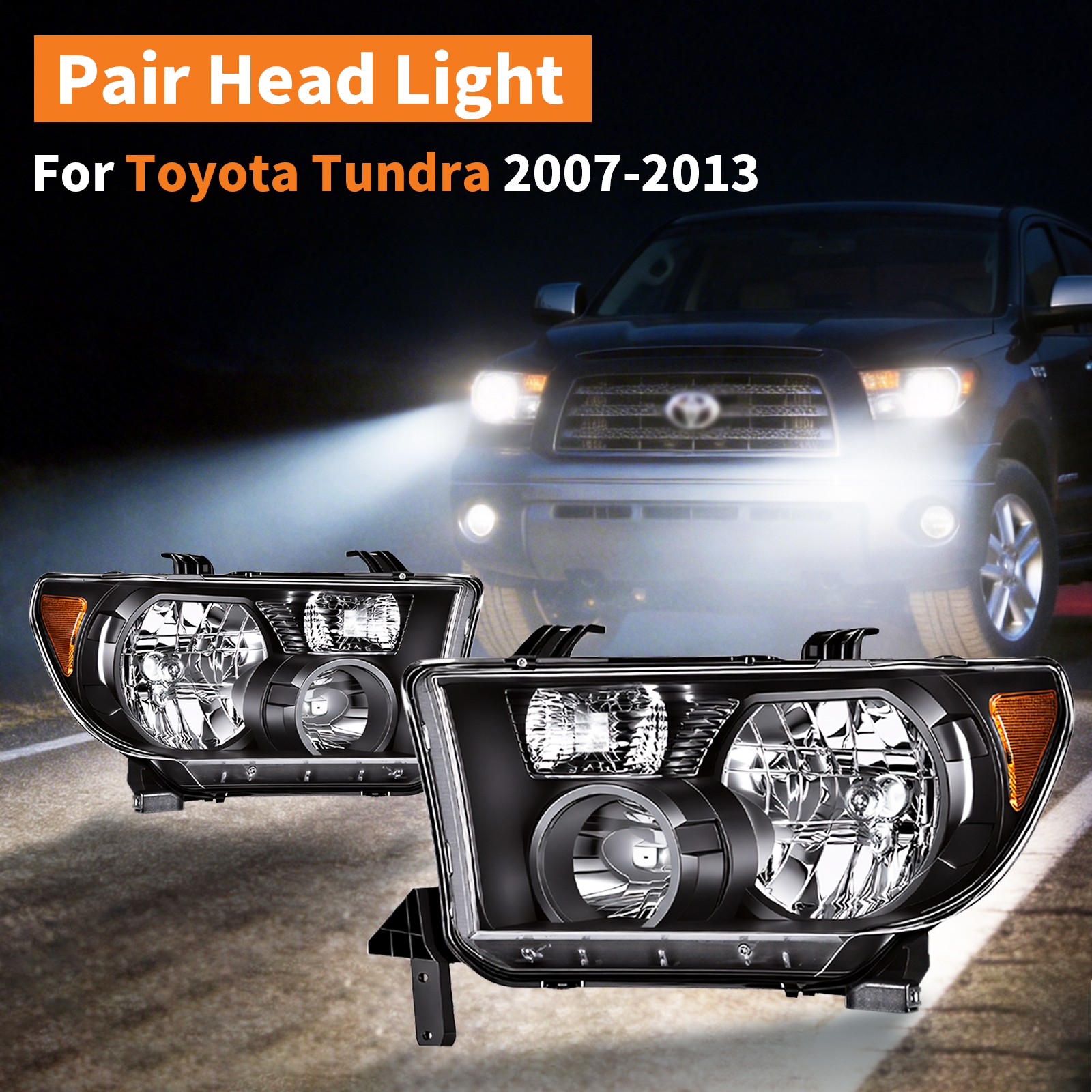 Set Pair Headlight LH+RH with Level Adjuster Fits 2007-2013 Toyota Tundra