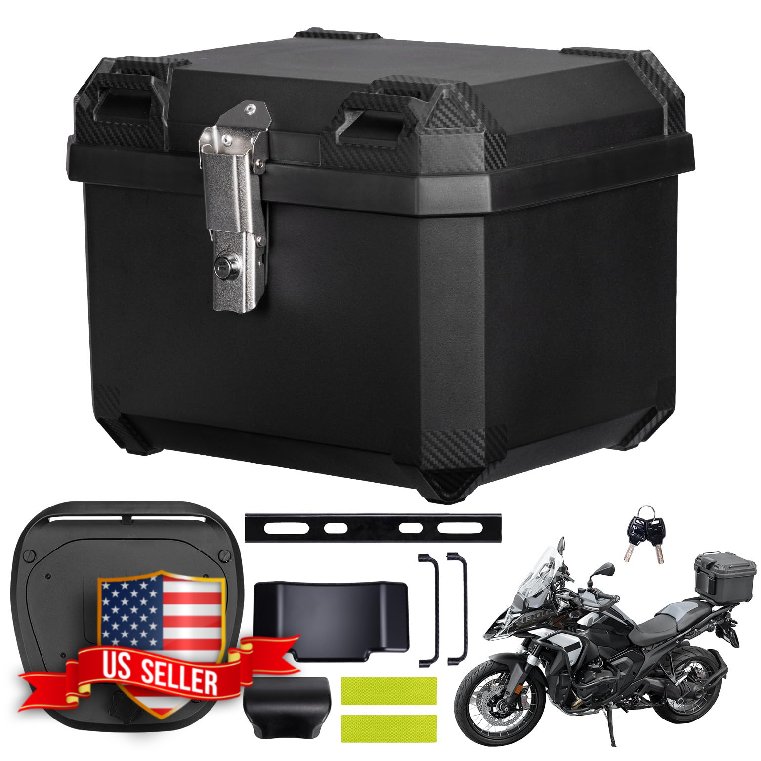 KEMIMOTO 45L Motorcycle Top Case Waterproof Trunk with Lock & Back Cushion