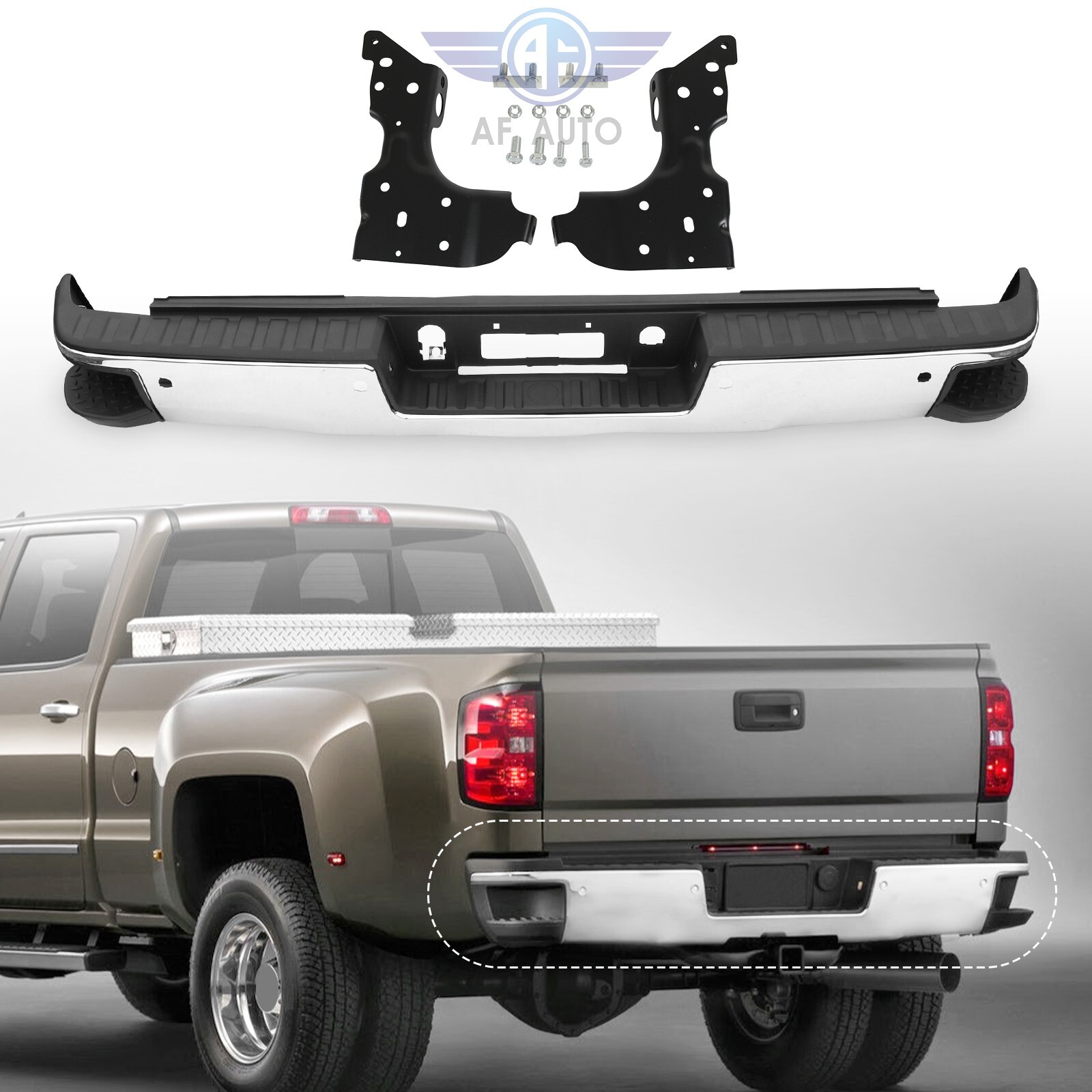 For 14-18 Chevy Silverado GMC Sierra 1500 Chrome Rear Step Bumper W/ Sensor Hole