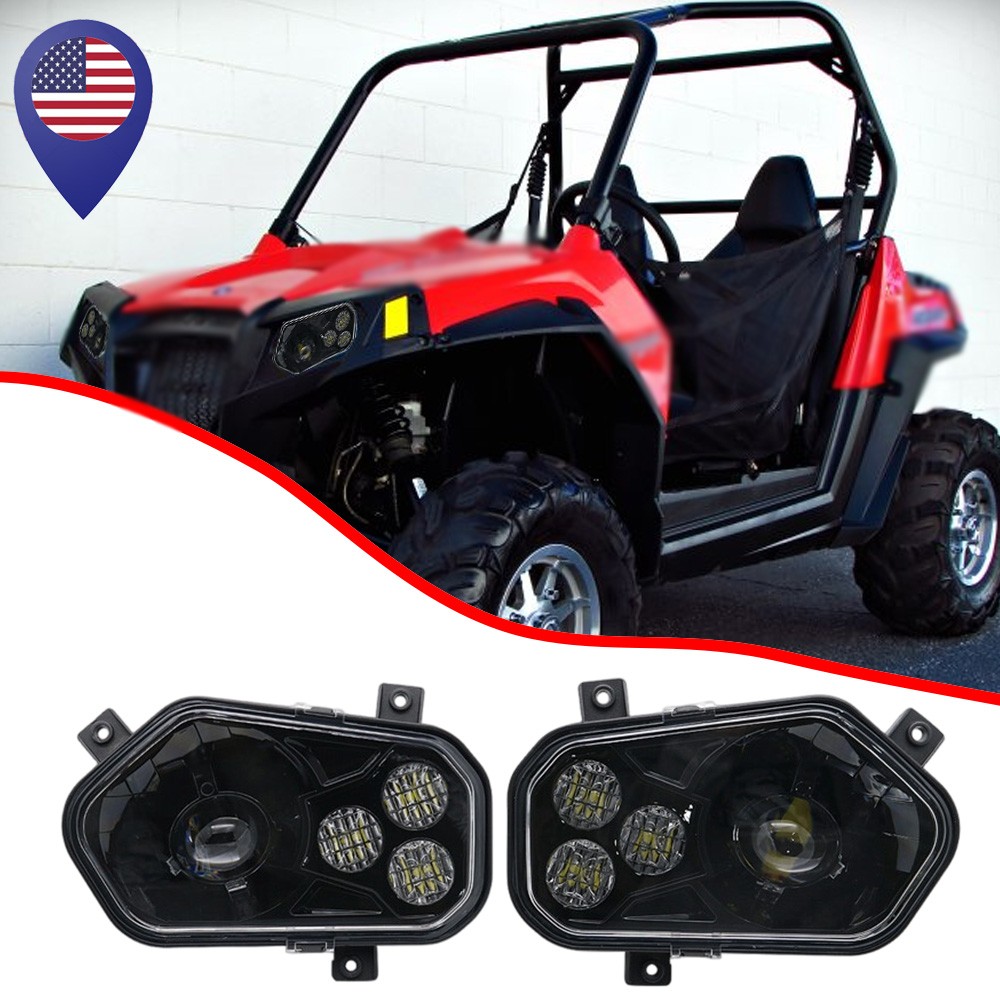 For Polaris RZR S 800 2011-2014 /XP 900 2011-2013 Pair LED Headlights Hi/Lo Beam