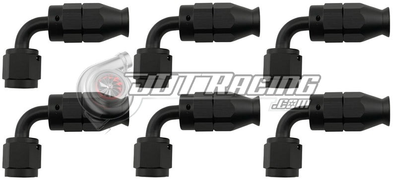 AN3 3AN 90° Degree PTFE Teflon Swivel Hose End Black AN Fitting E85 Flex (Qty 6)
