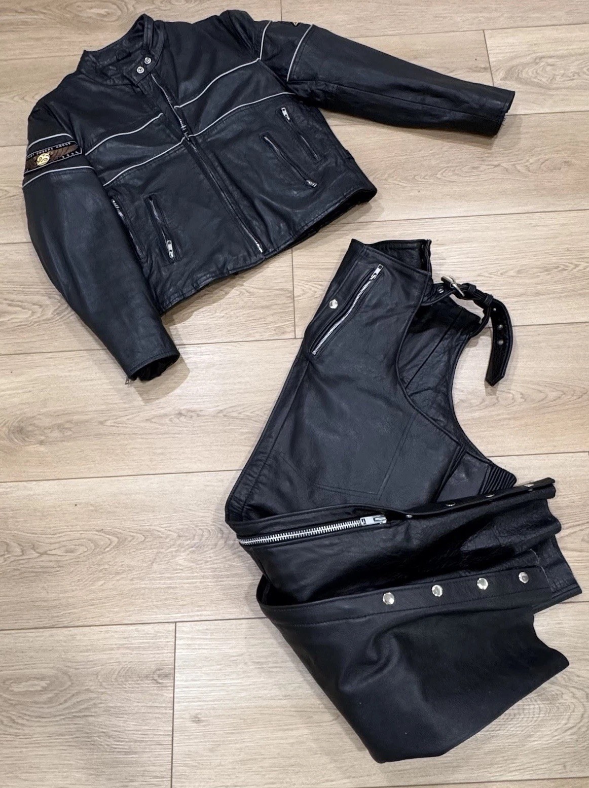 Harley Longrider Leather Women’s Biker Set Sz XXL Reflective Jacket Sz L  Chaps