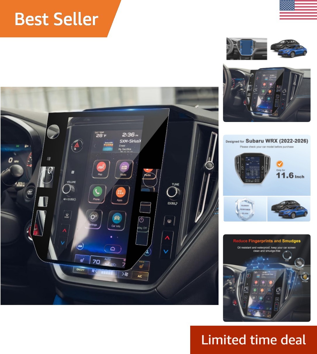 Crystal Clear 11.6 in Screen Protector for 2022-2026 Subaru WRX - Anti-Smudge