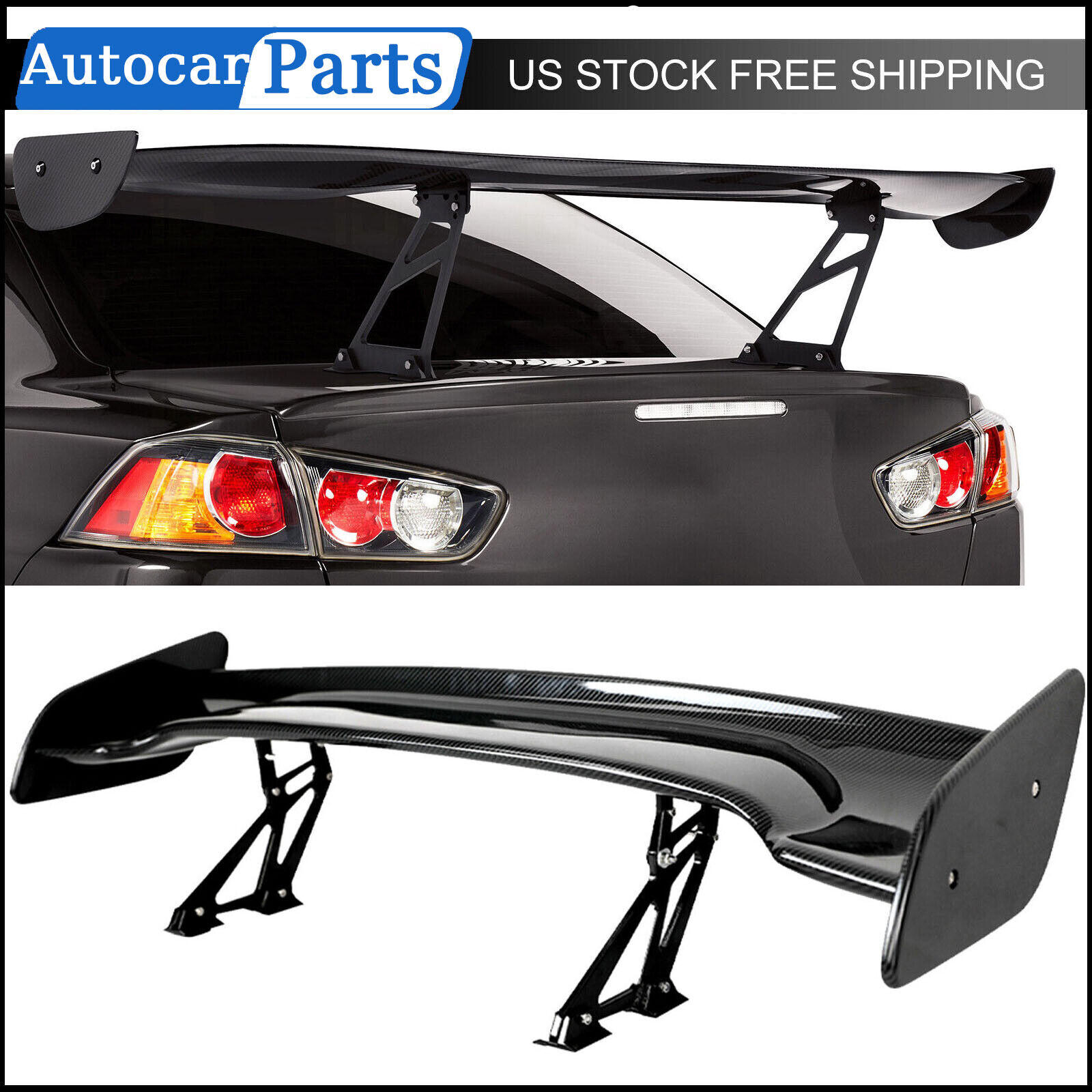 Universal 47\'\' Rear Truck Spoiler Adjustable GT Racing Tail Wing Carbon Fiber 