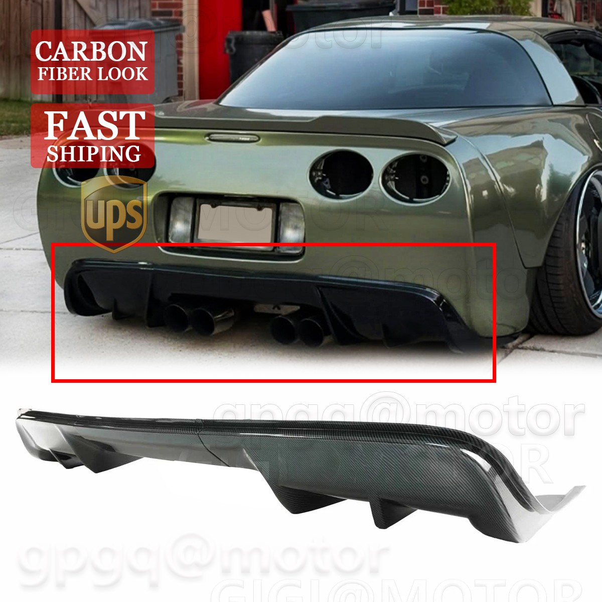 For Corvette C5 97-04 Carbon Fiber Direct Add-On Shark Fin Rear Bumper Diffuser