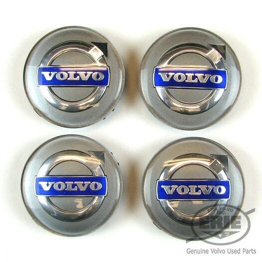 4 OEM Volvo Silver Center Hub Caps for S60 V70/XC70 S80 XC90 C70 S40 V50 C30 