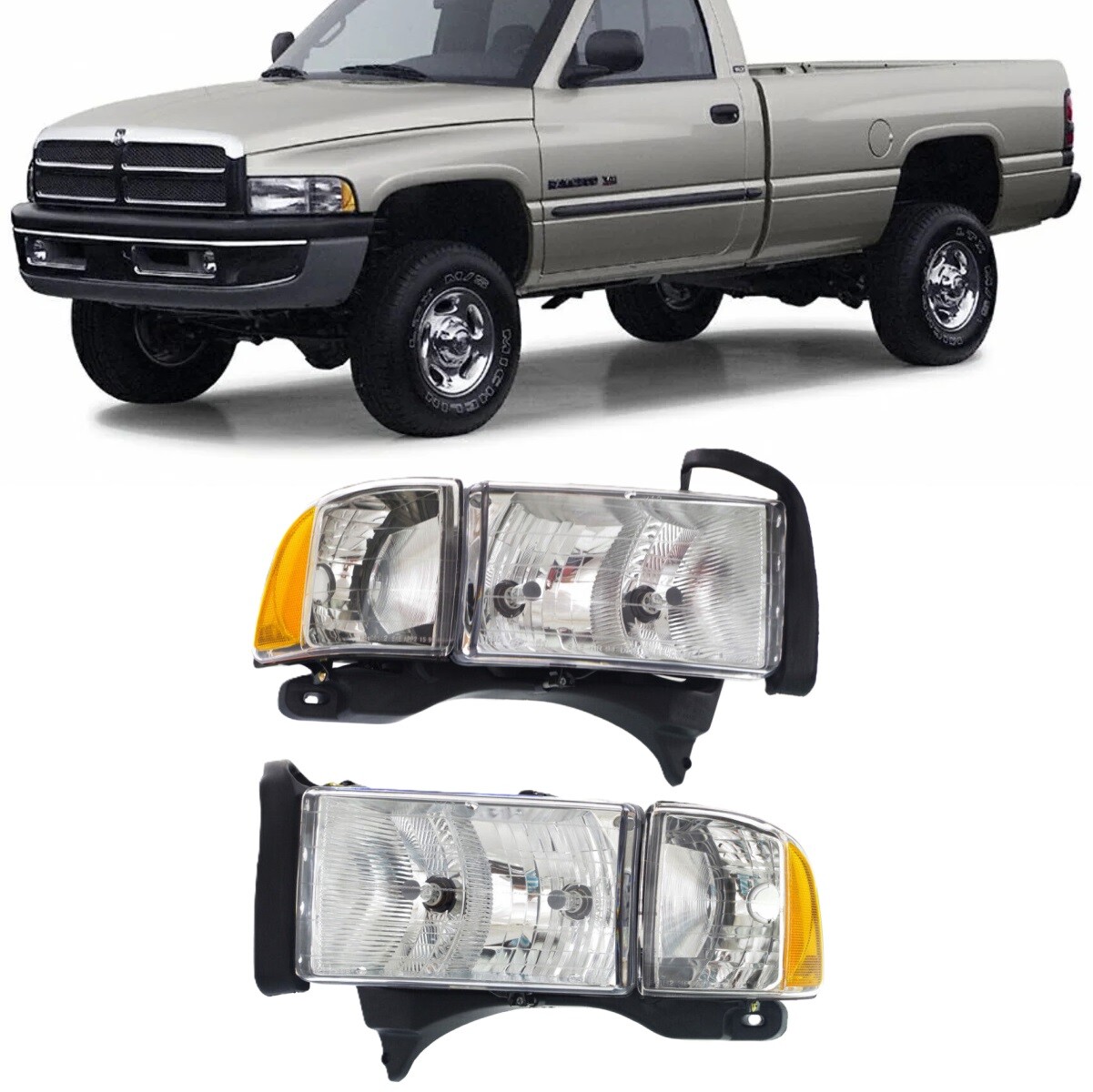 For 1999-2002 Dodge Pickup Pair Headlights Driver & Passenger w/Sport package