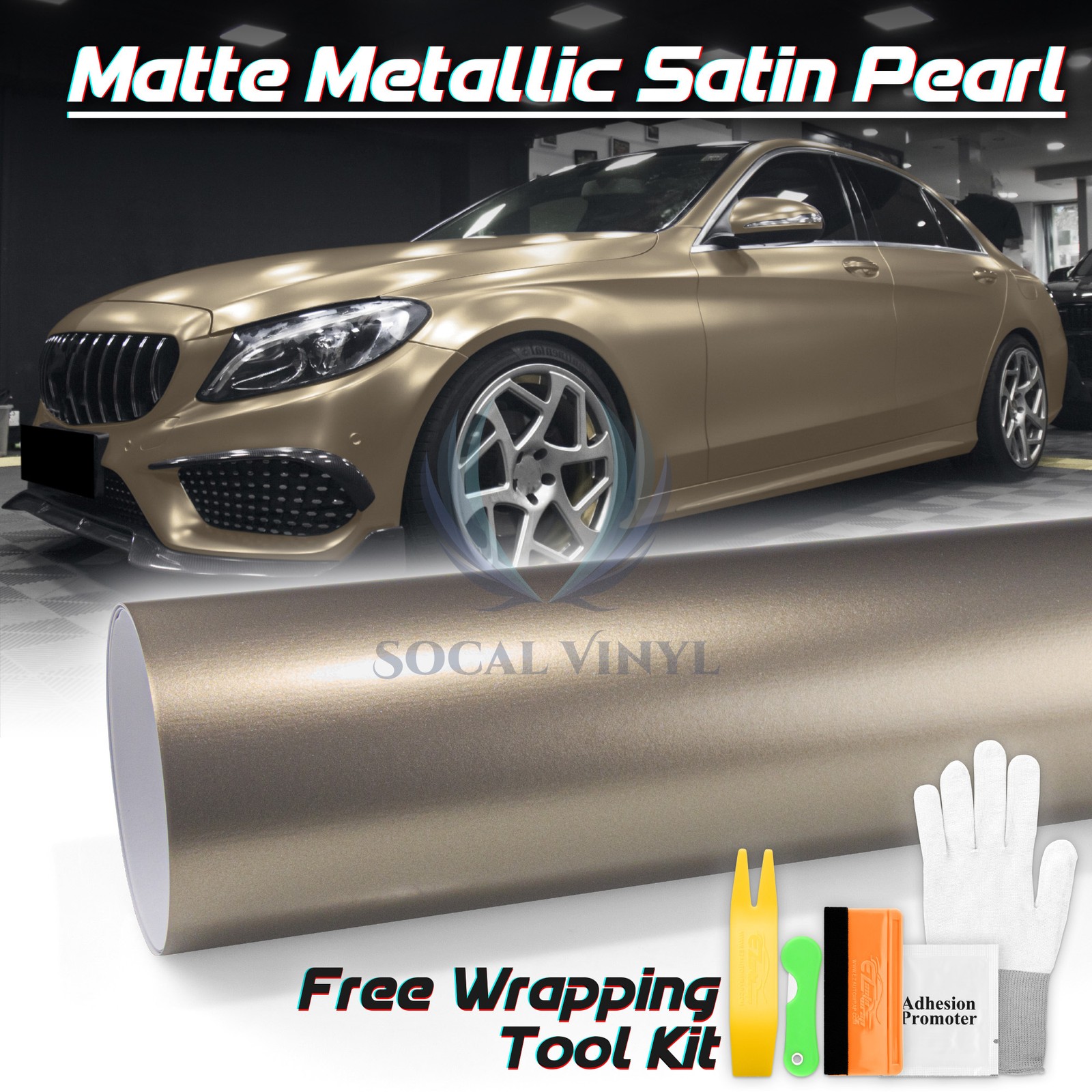 Premium Matte Metallic Satin Pearl Champagne Gold Vinyl Car Wrap Sticker Decal