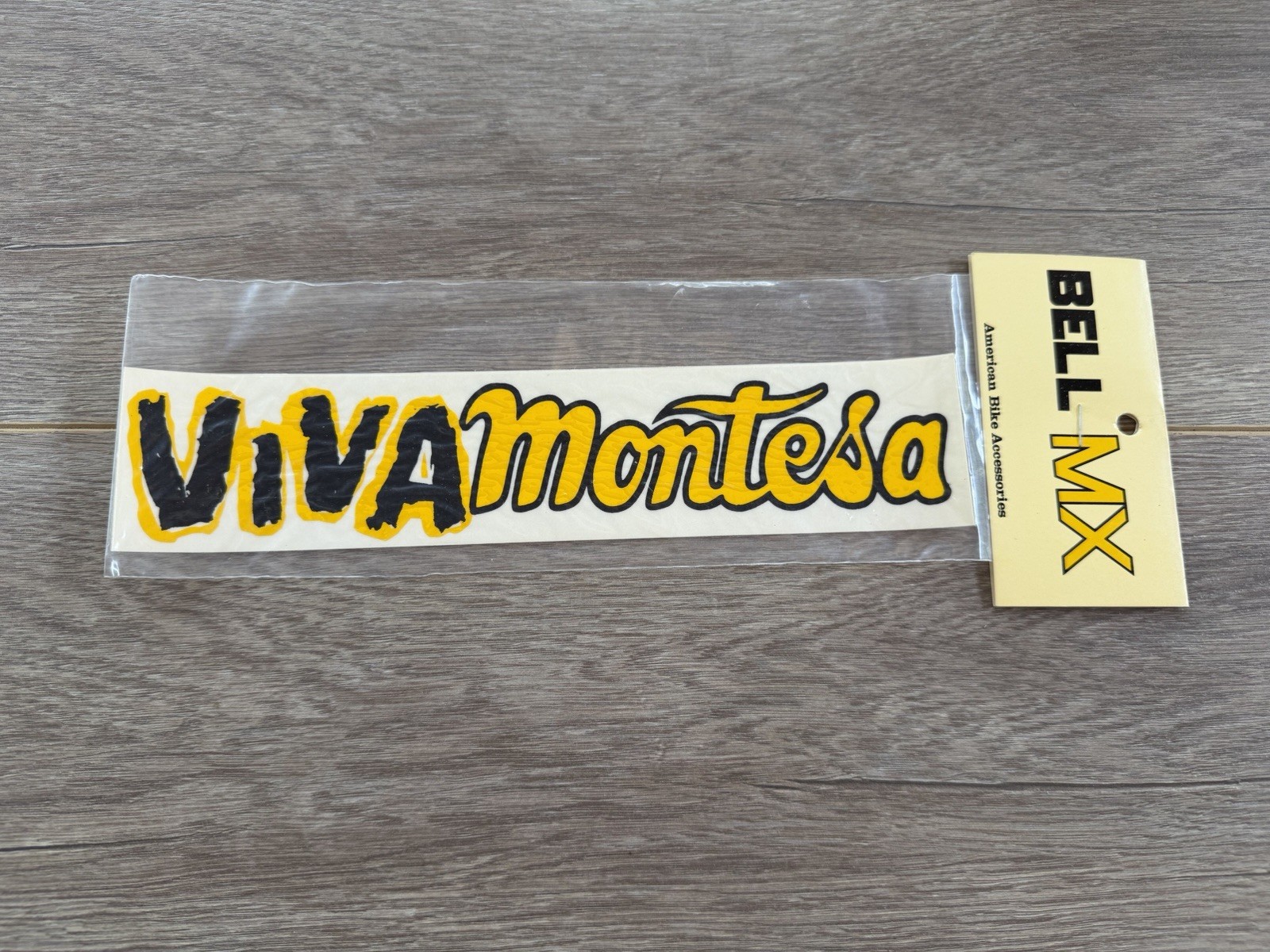 Vintage Viva Montesa Motorcycle Bell MX Yellow Decal Bumper Sticker 60s 70s NOS