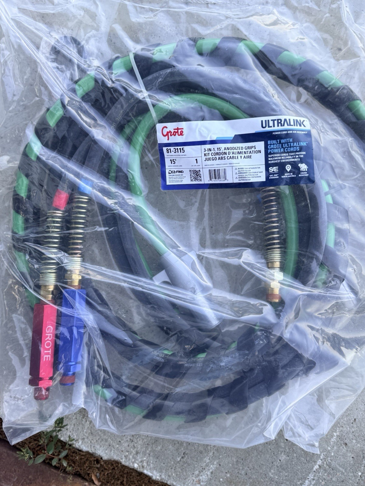 Grote 81-3115-GRP 3 In 1 Power Cord Set, 15\', Black