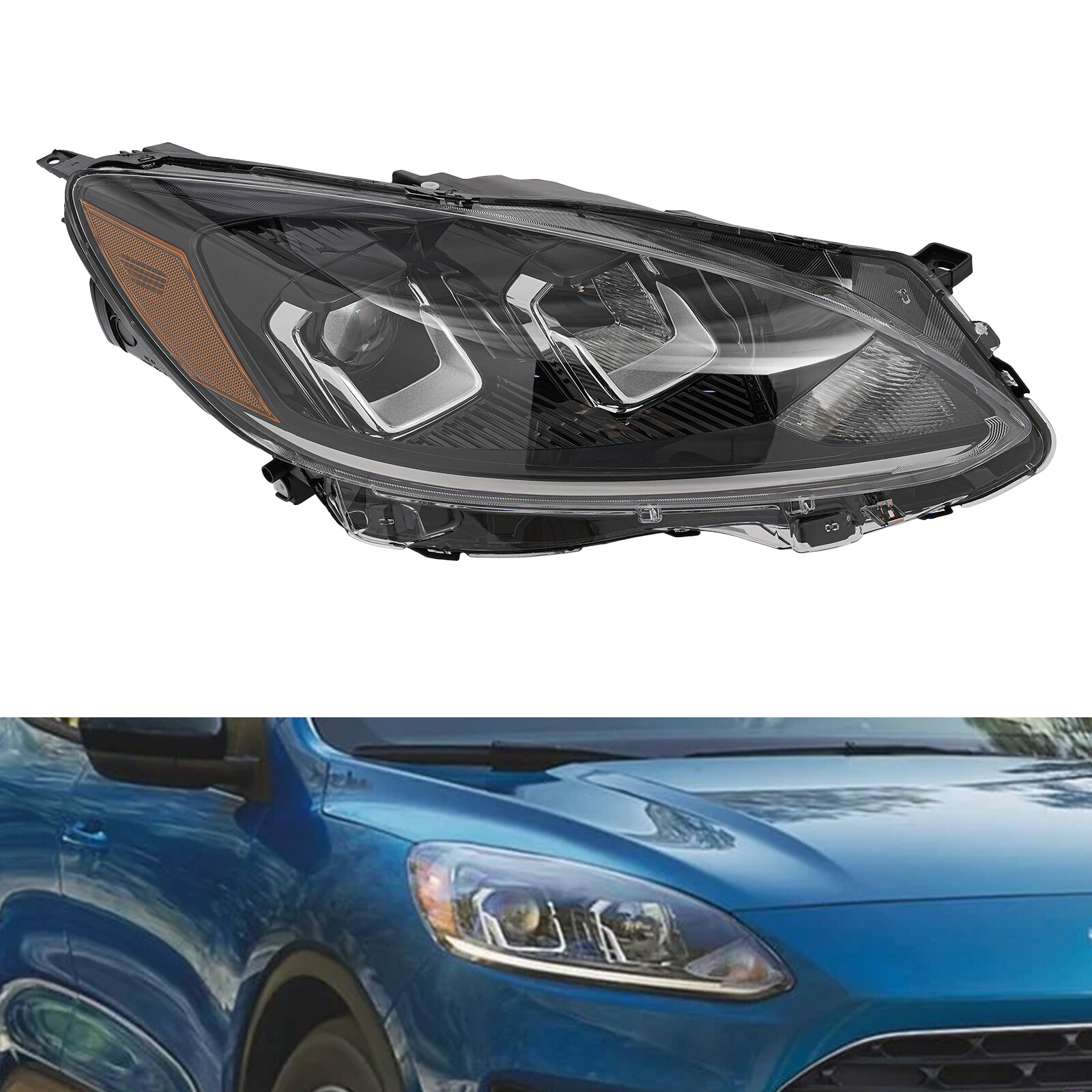 Halogen Headlight Headlamp with Bulb For 2020-2022 Ford Escape S LH/RH Option