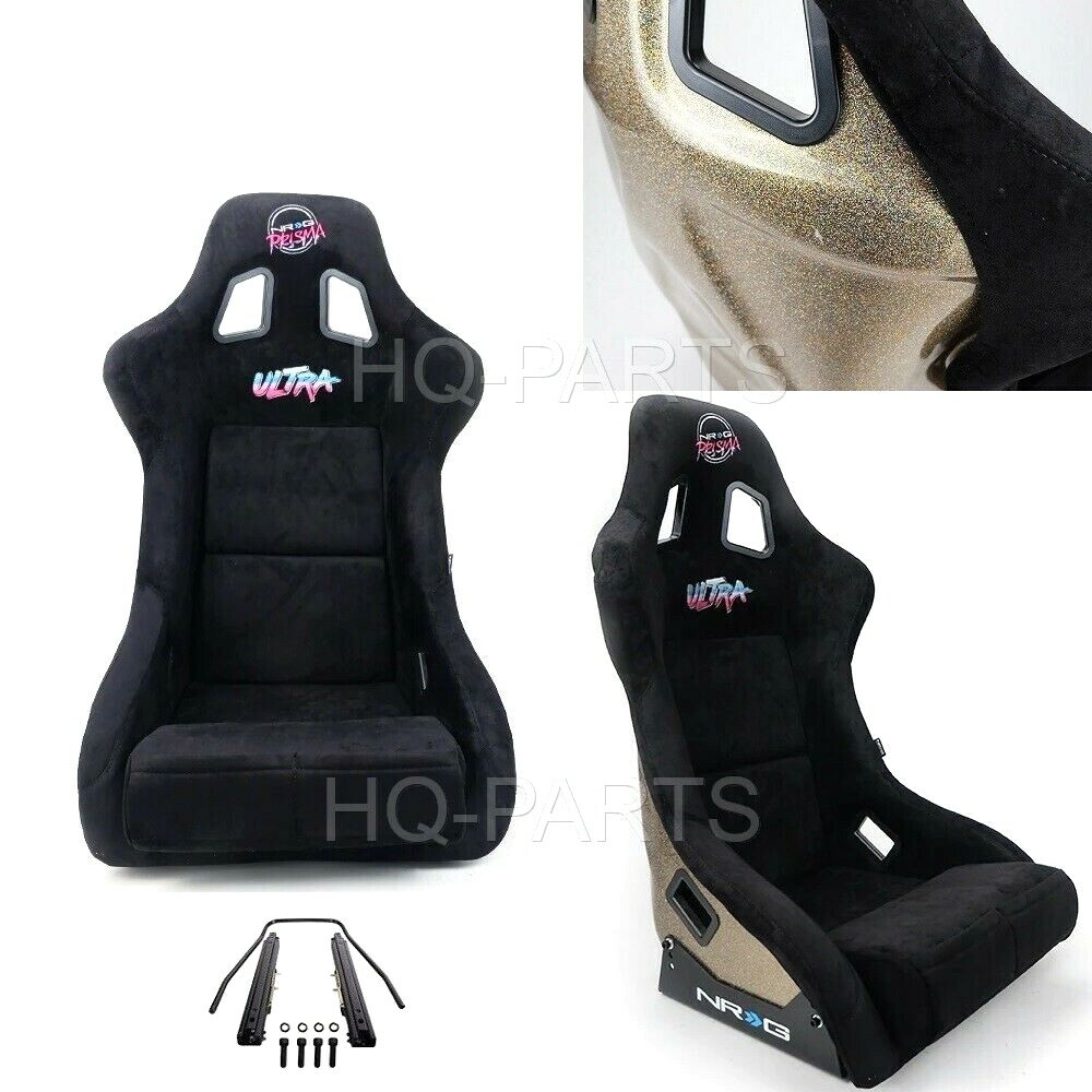 NRG PRISMA FIXED BUCKET RACING SEAT FRP-302BK-ULTRA ALCANTARA BLACK LARGE SLIDER