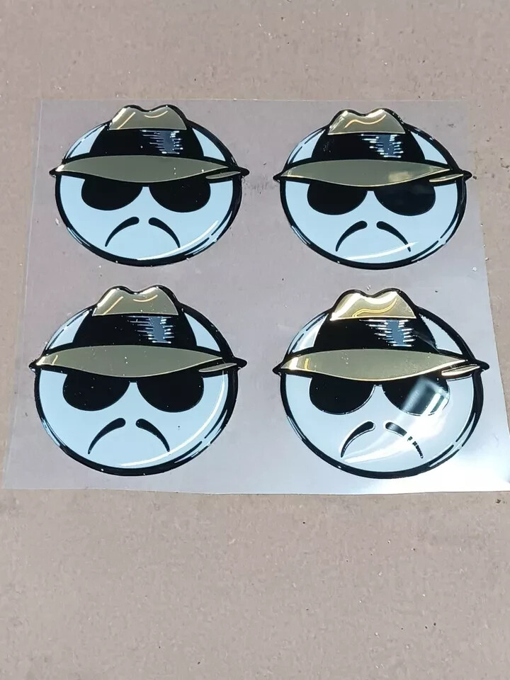 SET OF 4 NOS AUTHENTIC 2001 25th ANNIVERSARY DAYTON WIRE WHEEL LOWRIDER EMBLEMS