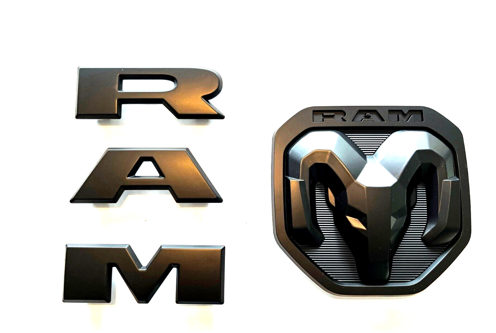 2PCS Set Matte Black Front Rear RAM Head Emblem Badges Mopar 2019-2023 Ram 1500